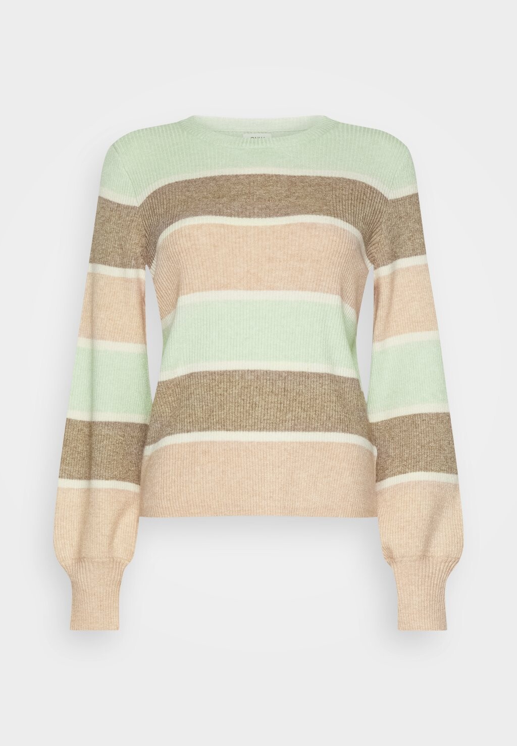 

Свитер ONLY Onlfia Stripe O-Neck, зеленый туман графин / белая кепка, Зеленый;коричневый