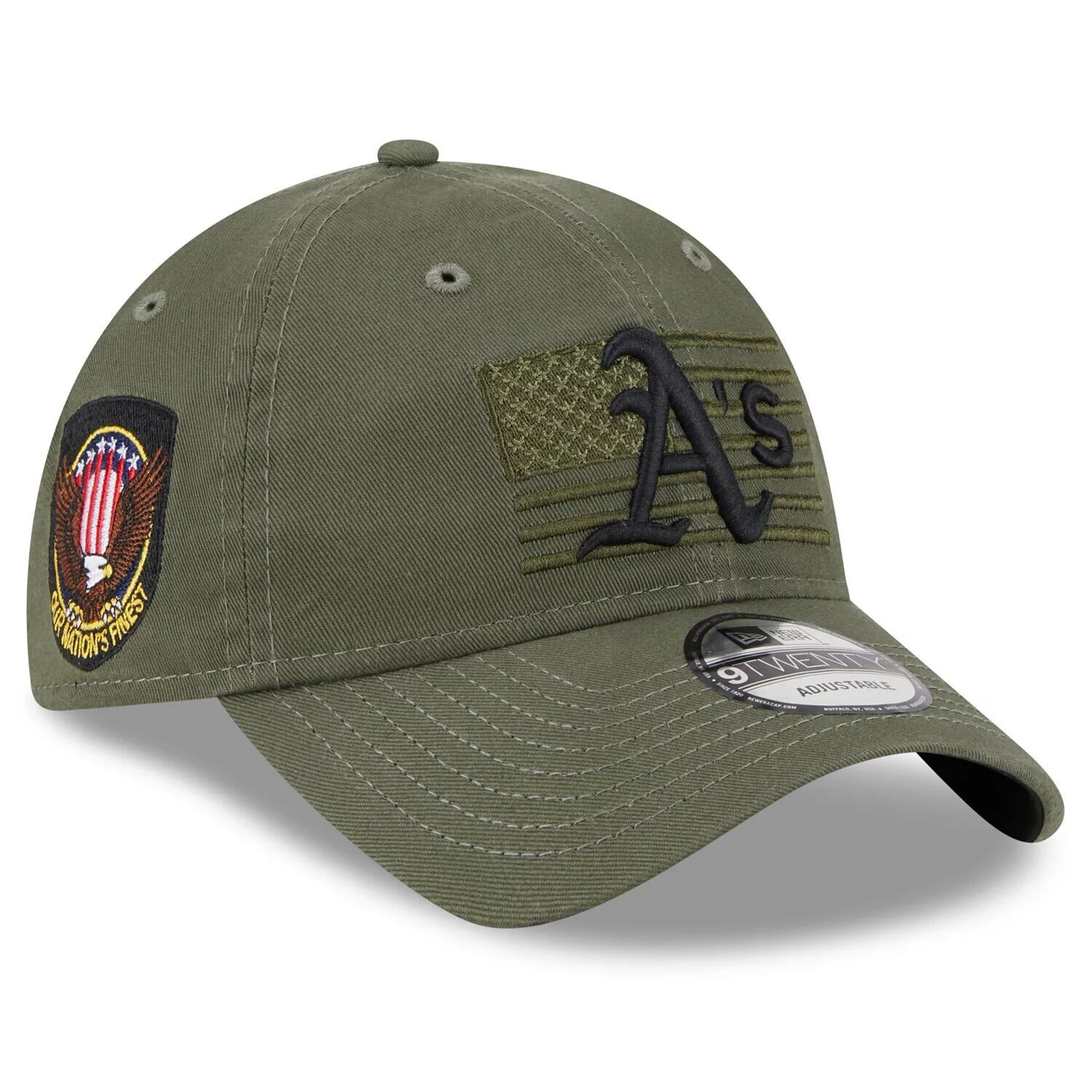 

Мужская регулируемая кепка New Era Green Oakland Athletics ко Дню вооруженных сил 2023 9TWENTY