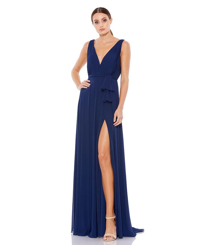 цена Женское шифоновое платье без рукавов с v-образным вырезом Ieena Mac Duggal, синий