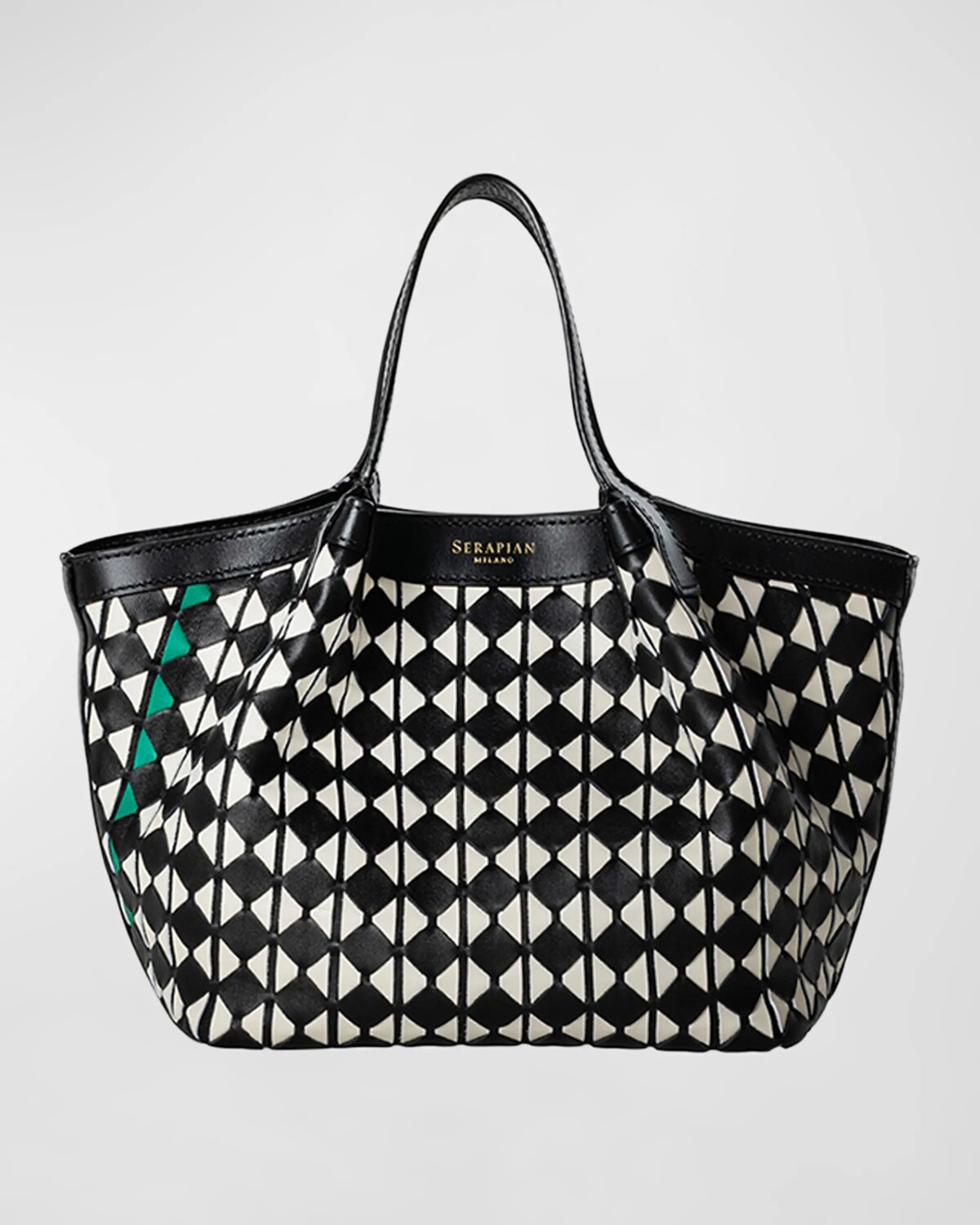 

Кожаная большая сумка Secret Mini Mosaic Serapian, цвет Black Off White