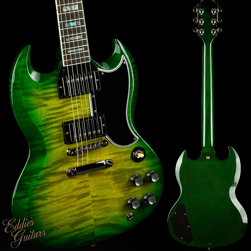 pennymanny зелёный фигурный топ pennymanny Электрогитара Gibson Custom Shop PSL SG Custom Figured Top Iguana Burst