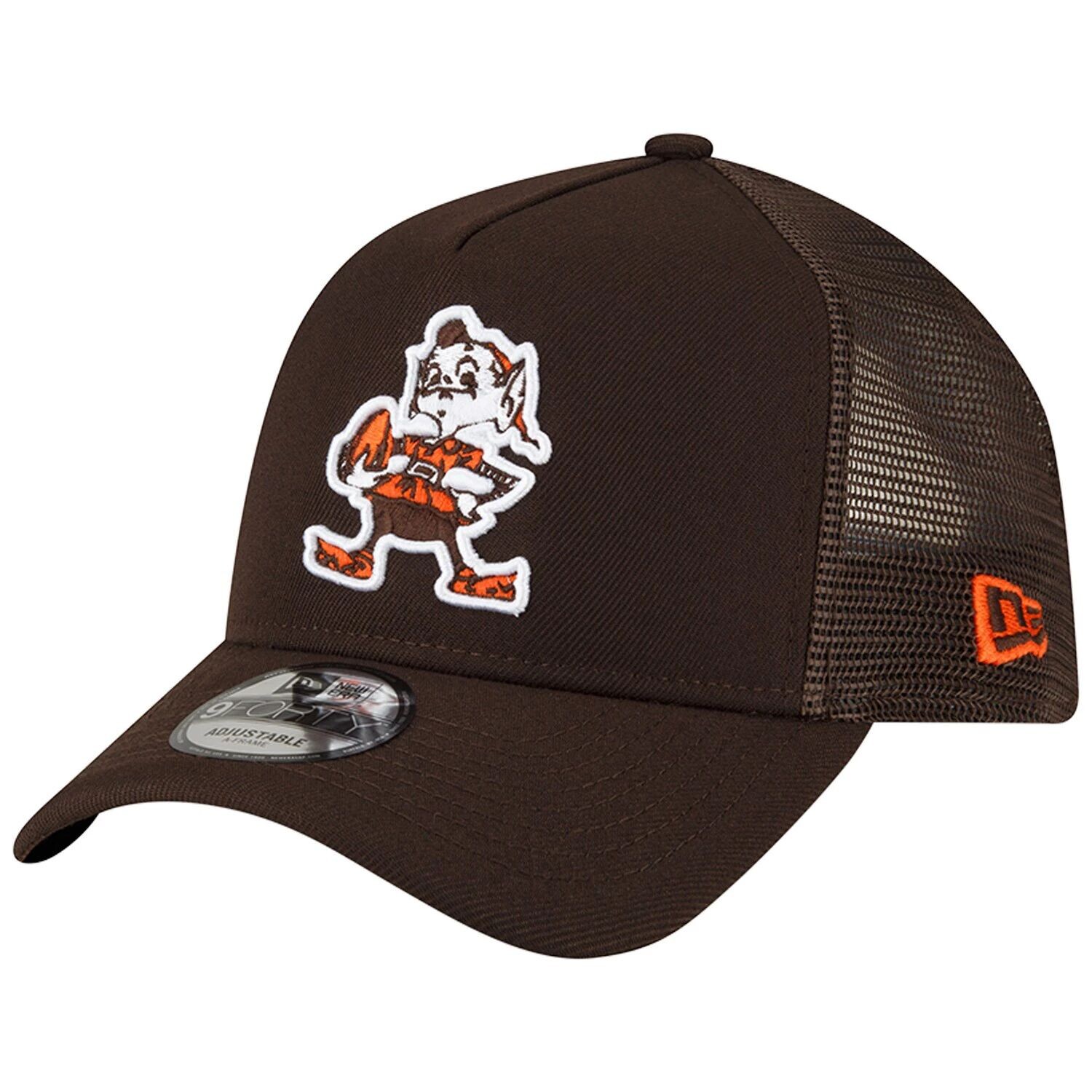 

Мужская регулируемая шляпа New Era Brown Cleveland Browns с логотипом A-Frame Trucker 9FORTY