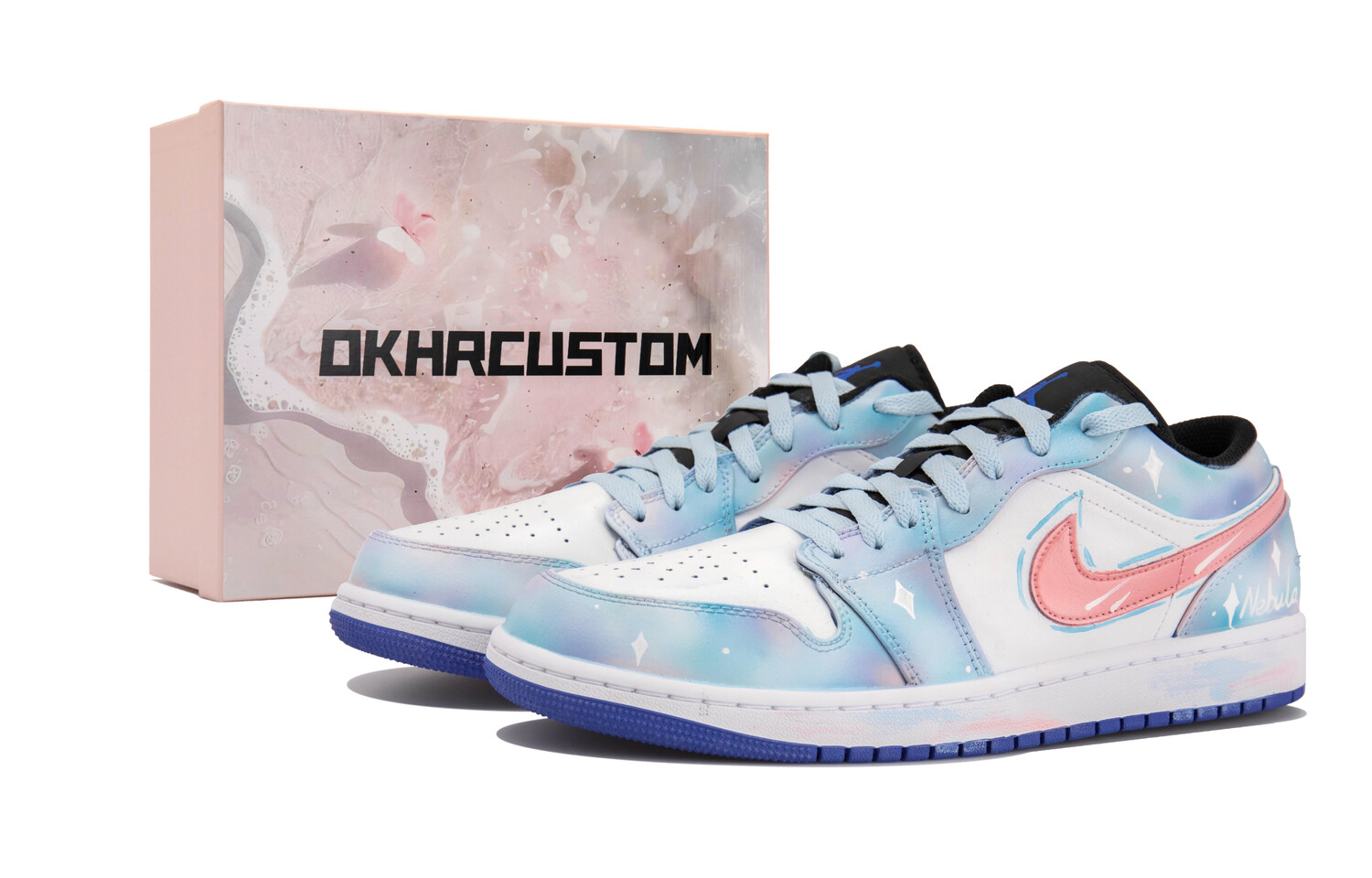 

Кроссовки Air Jordan 1 Vintage Basketball Shoes Women's Low-top Pink/Blue, розовый