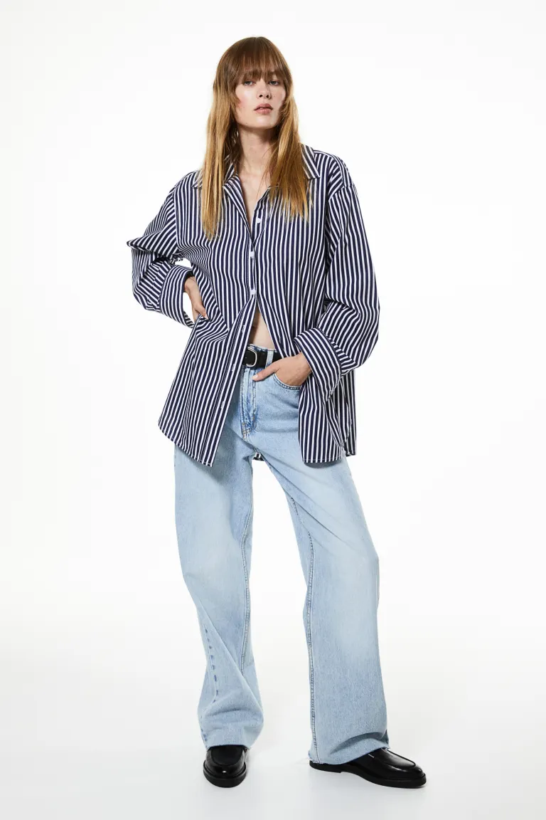 

Хлопчатобумажную рубашку H&M, синий