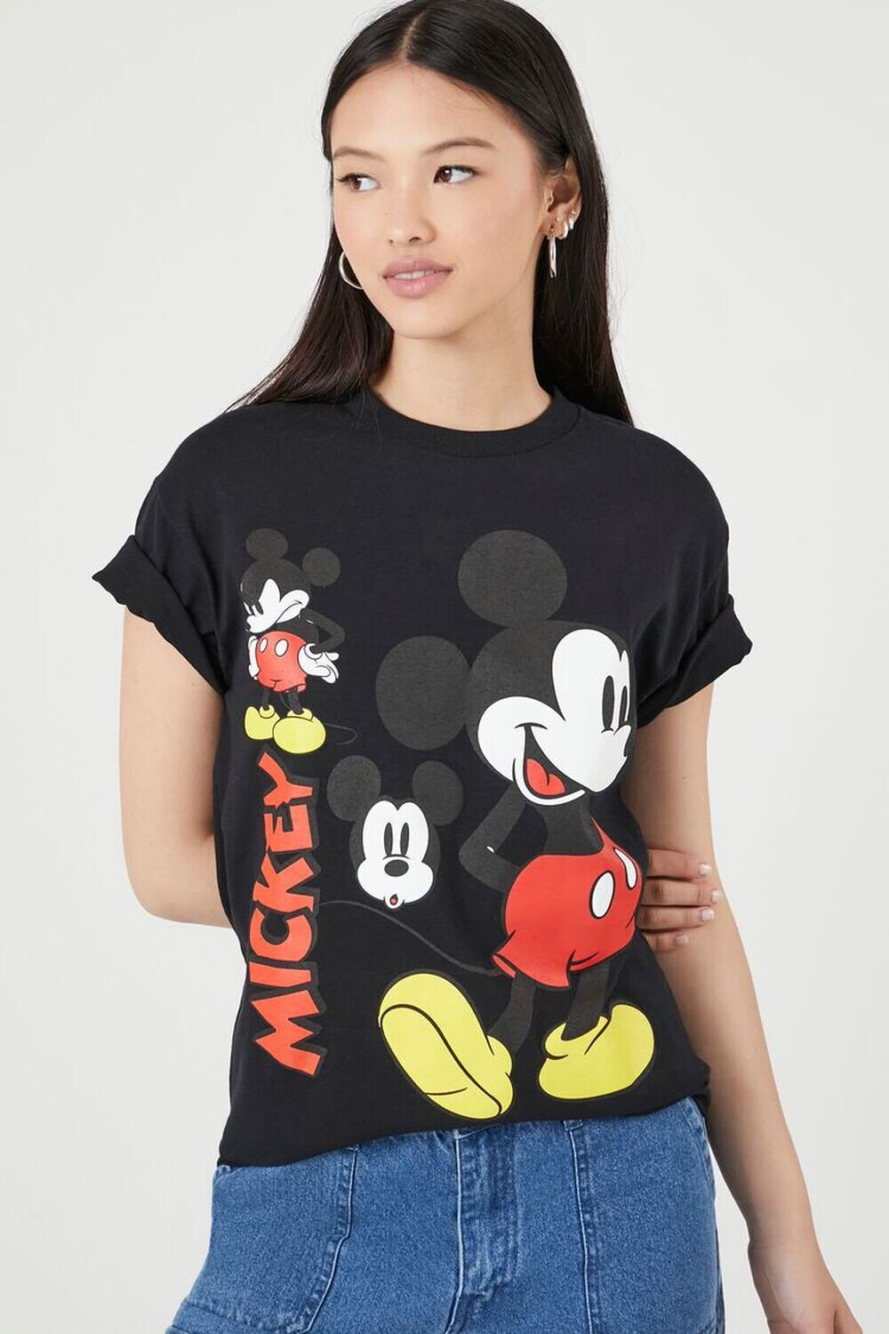 

Футболка с рисунком Микки Мауса Forever 21, черный