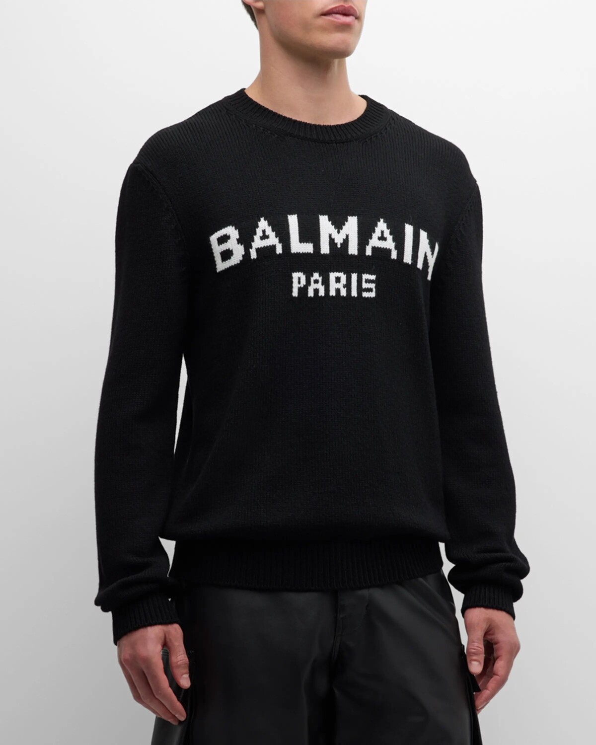 

Мужской шерстяной свитер интарсии Balmain, цвет Blk/White