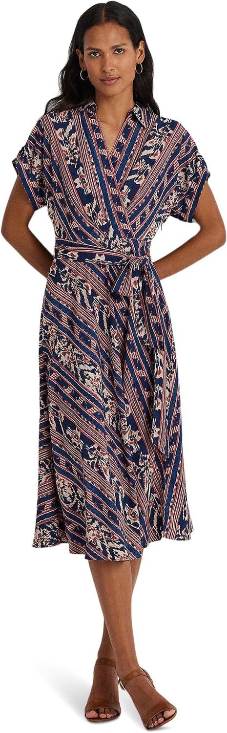 

Платье из крепа с поясом и гео-полосками LAUREN Ralph Lauren, цвет Navy Multi