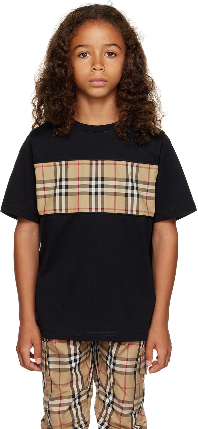 

Детская черная футболка в клетку Vintage Check Burberry