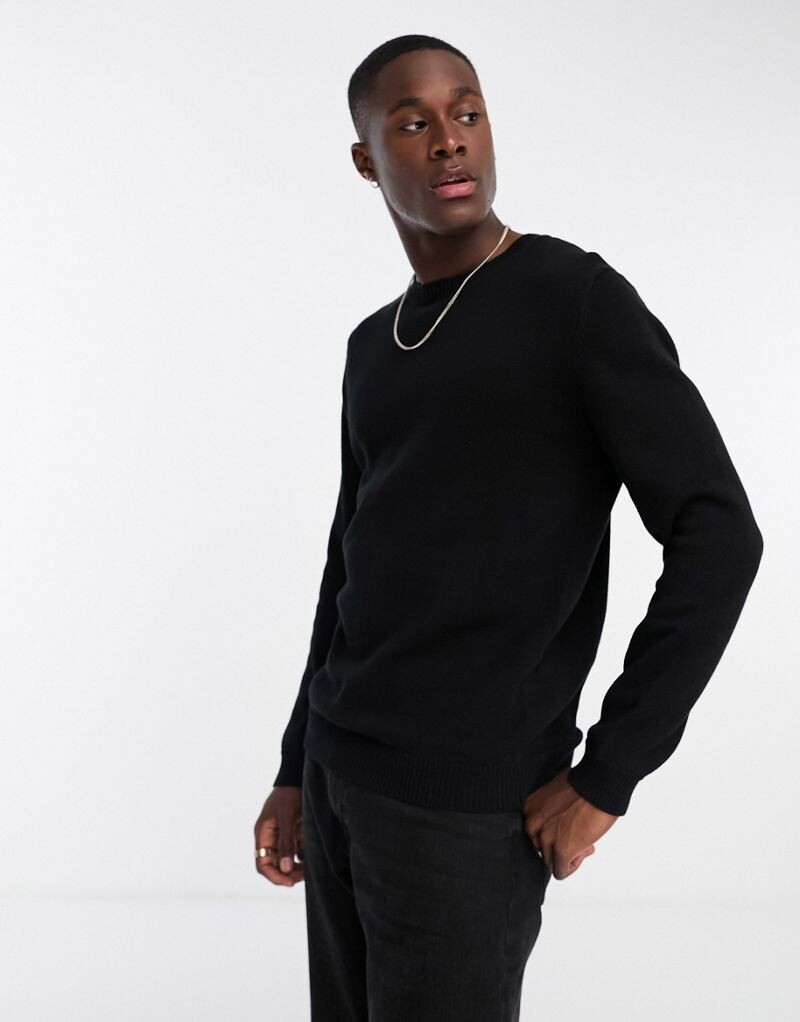 Черный хлопковый свитер средней плотности ASOS DESIGN