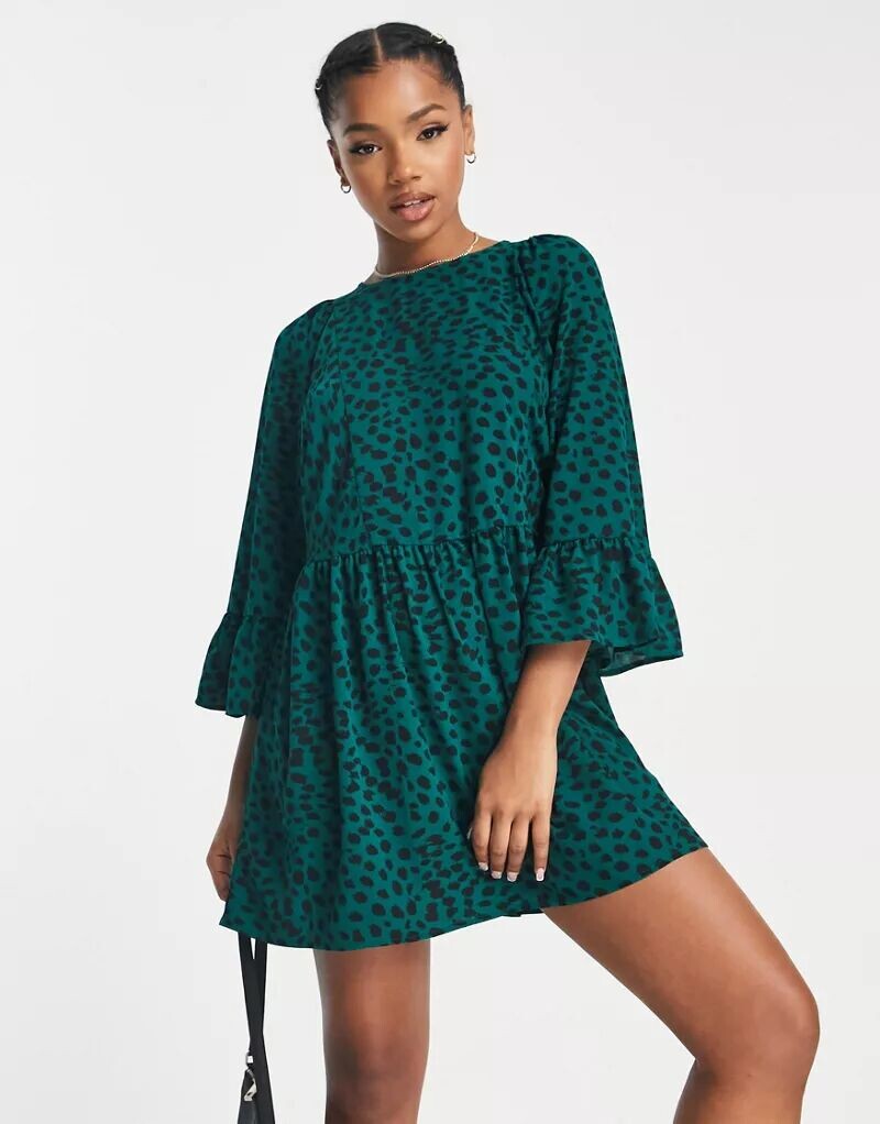 

Платье мини с анималистичным принтом и рукавами «летучая мышь» ASOS бутылочно-зеленого цвета