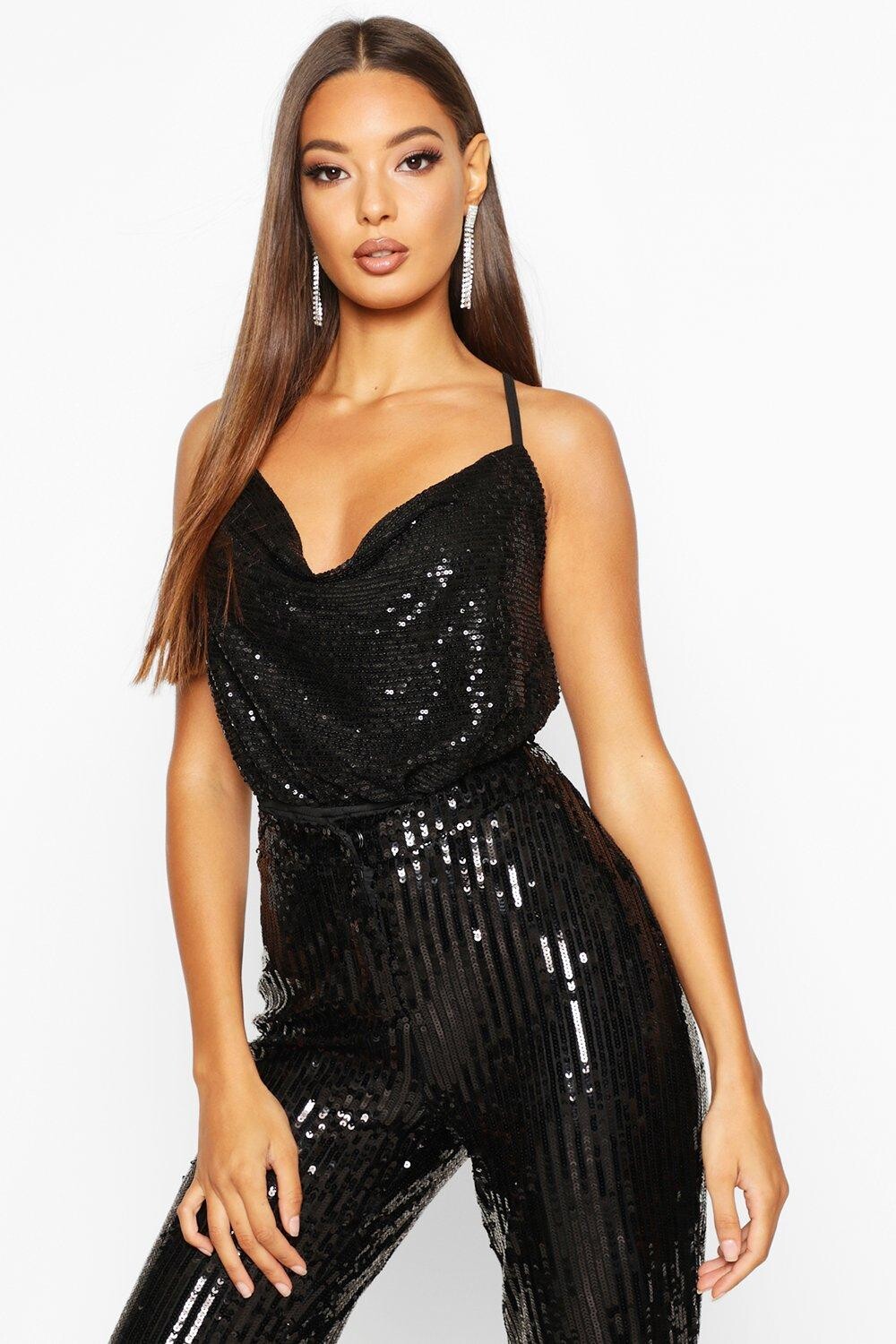 

Боди с пайетками передней передней части и байетками Boohoo, черный