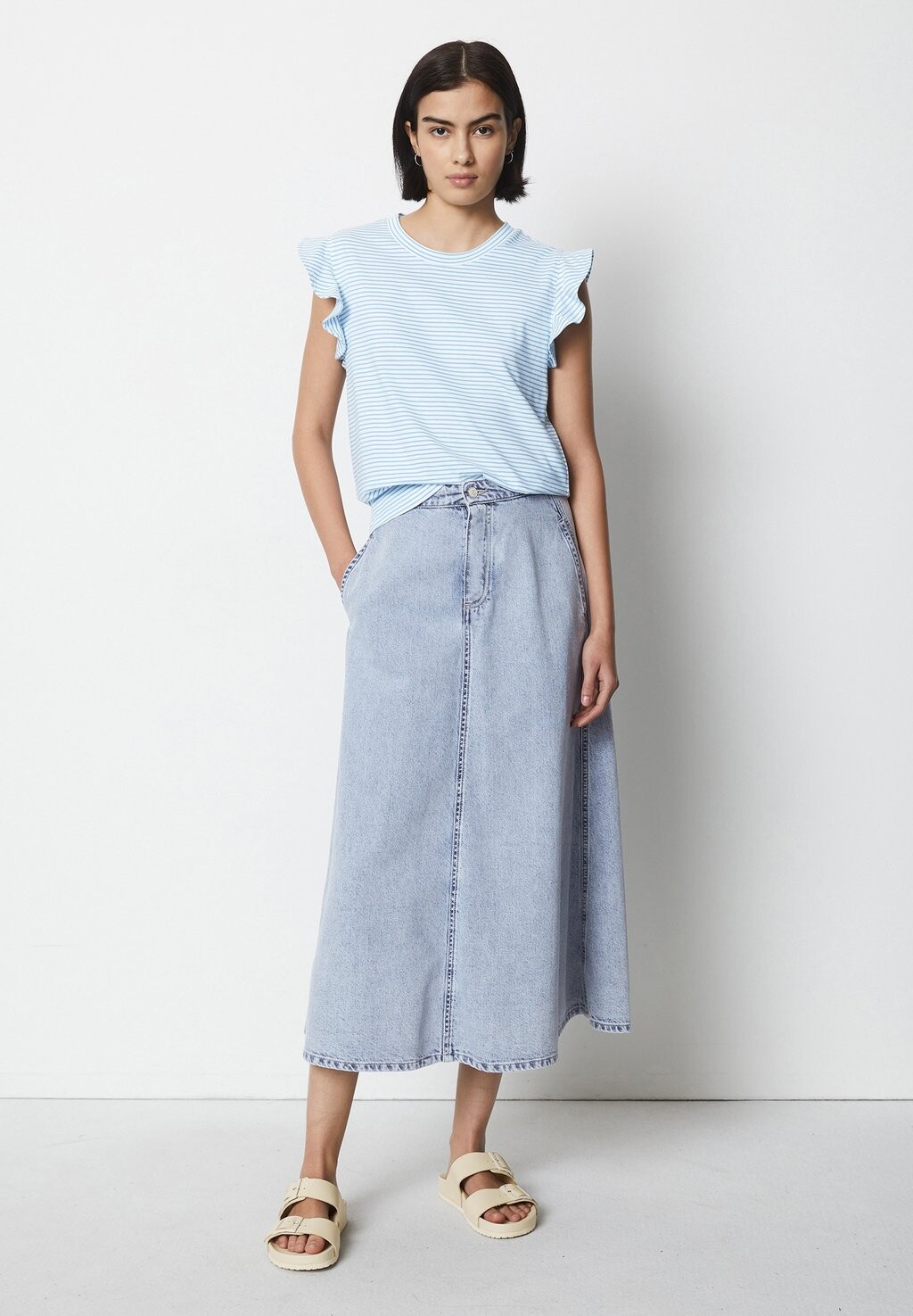 

Футболка с принтом RUFFLES STRIPED Marc O'Polo DENIM, светло-голубой