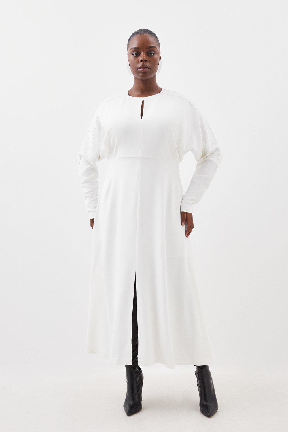 Плюс размер Премиум-платье миди из вискозного крепа с длинными рукавами Karen Millen, белый