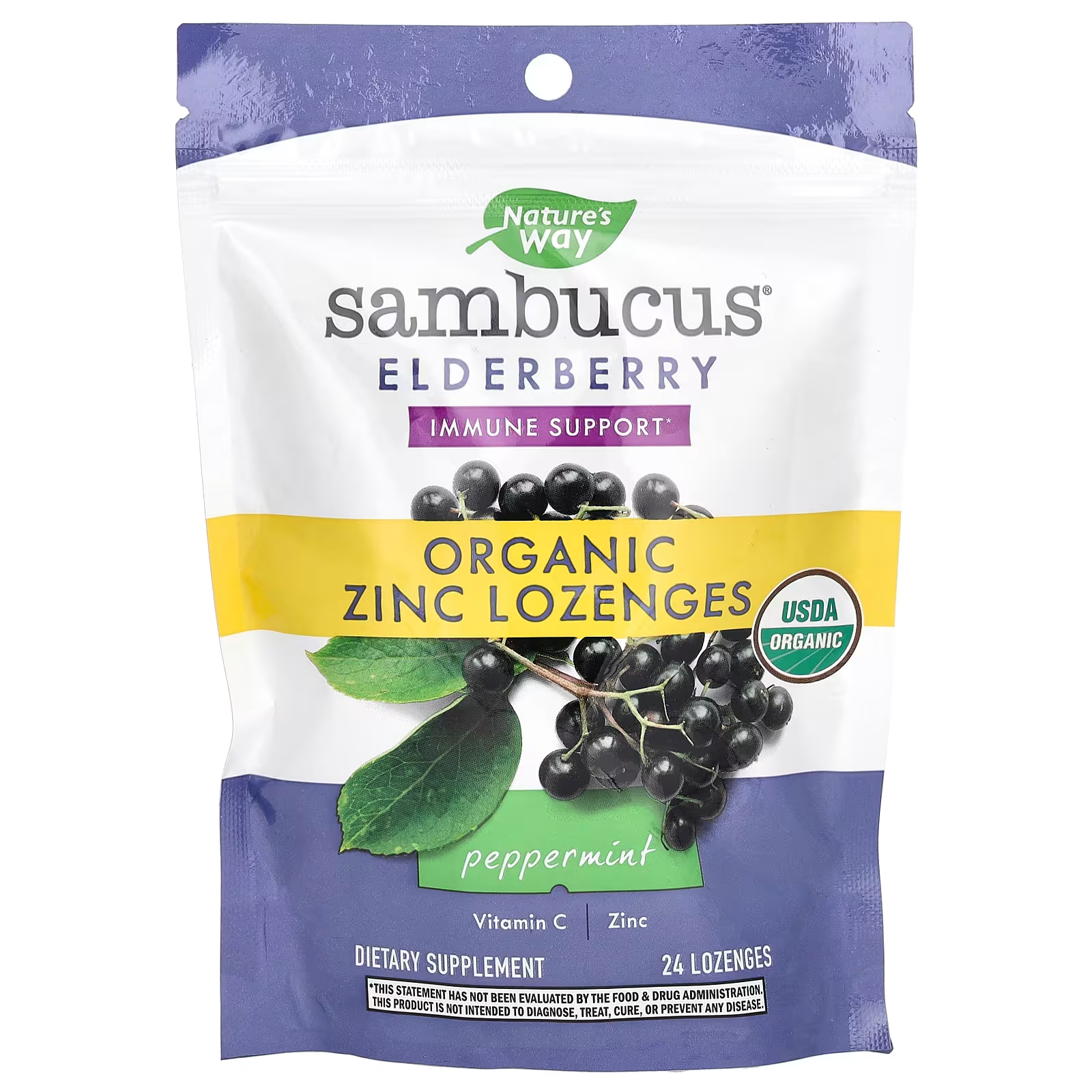 Леденцы Nature's Way Sambucus Elderberry Organic, 24 штуки