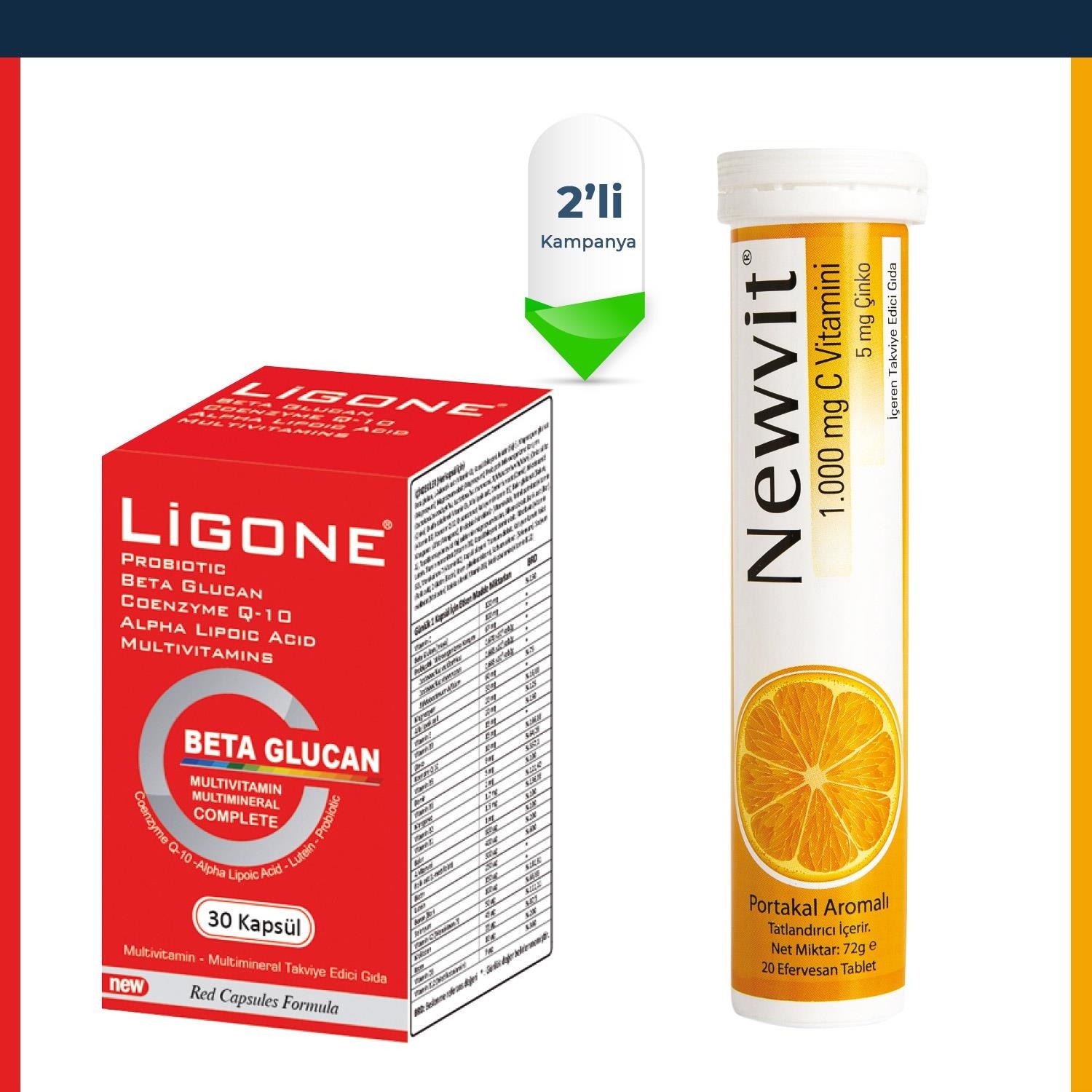 Пищевая добавка Newdrog Ligone Beta Glucan, 30 капсул + шипучий витамин C Newvit