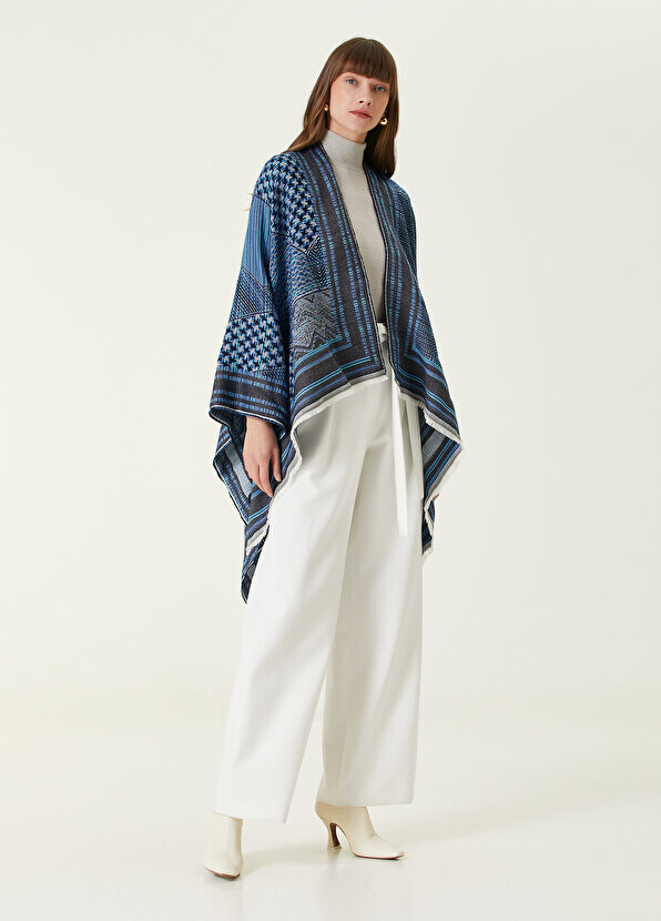

Синяя жаккардовая шерстяная шаль Missoni