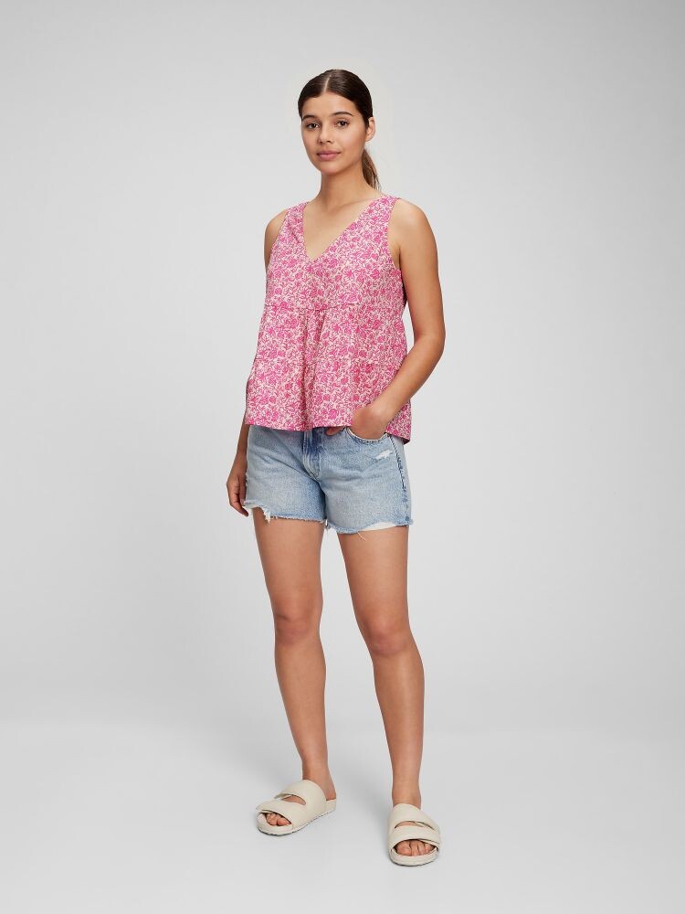 

Хлопковый укороченный топ с цветами Gap, розовый