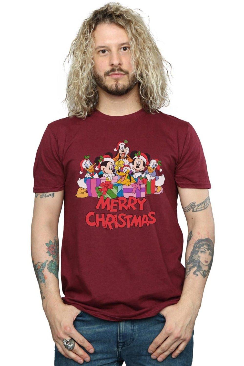 Рождественская футболка с Микки Маусом и друзьями Disney, красный детский рюкзак с микки маусом и друзьями disney красный