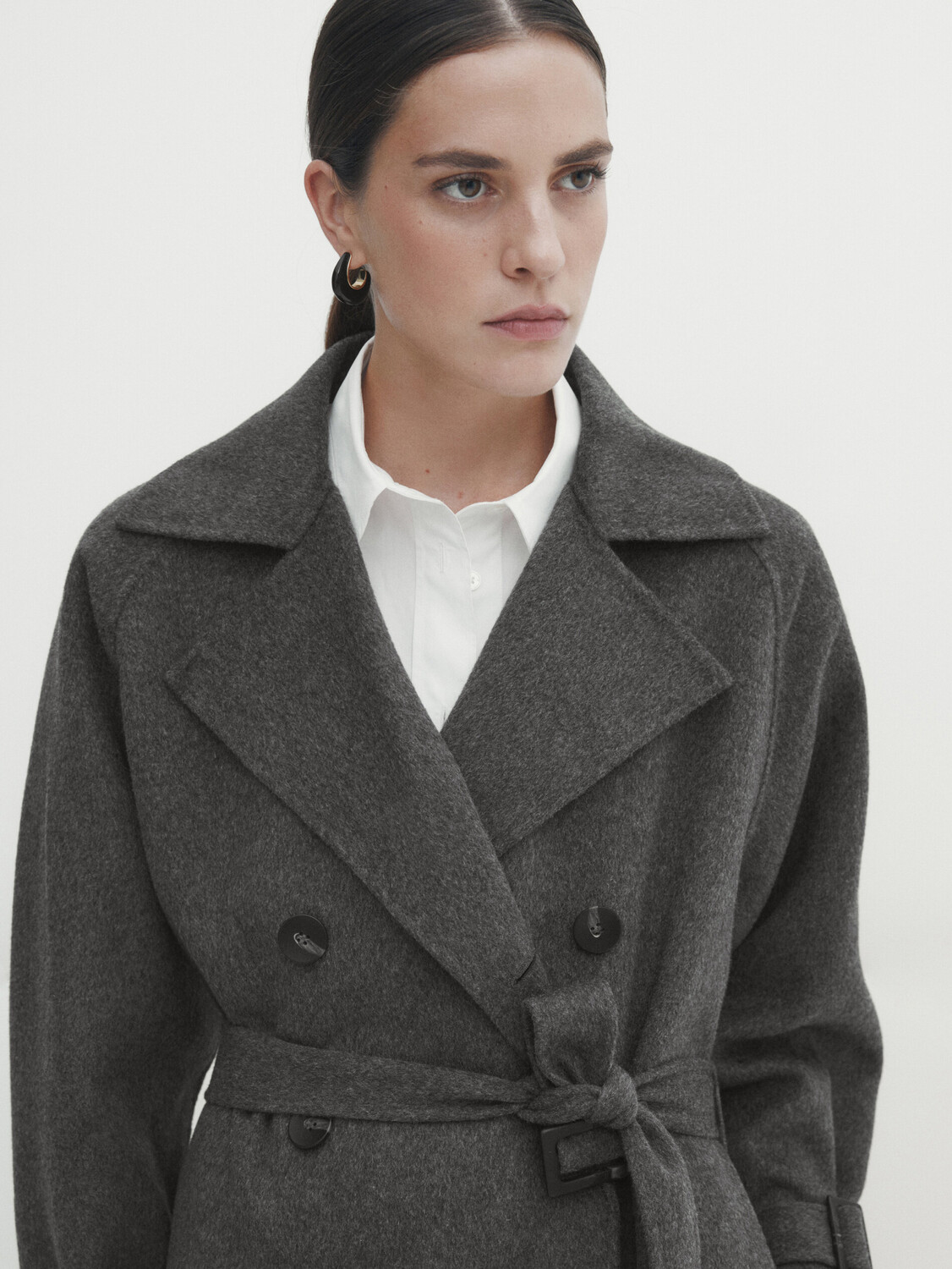 

Двубортный тренч из полушерсти Massimo Dutti, серый