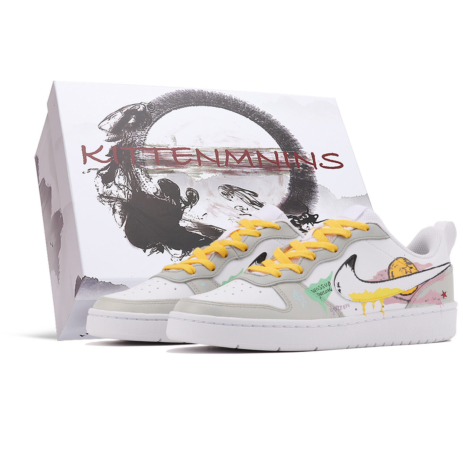 

Кроссовки Nike Court Borough Skateboarding Shoes Women's Low-top Grey/yellow/white, серый/желтый