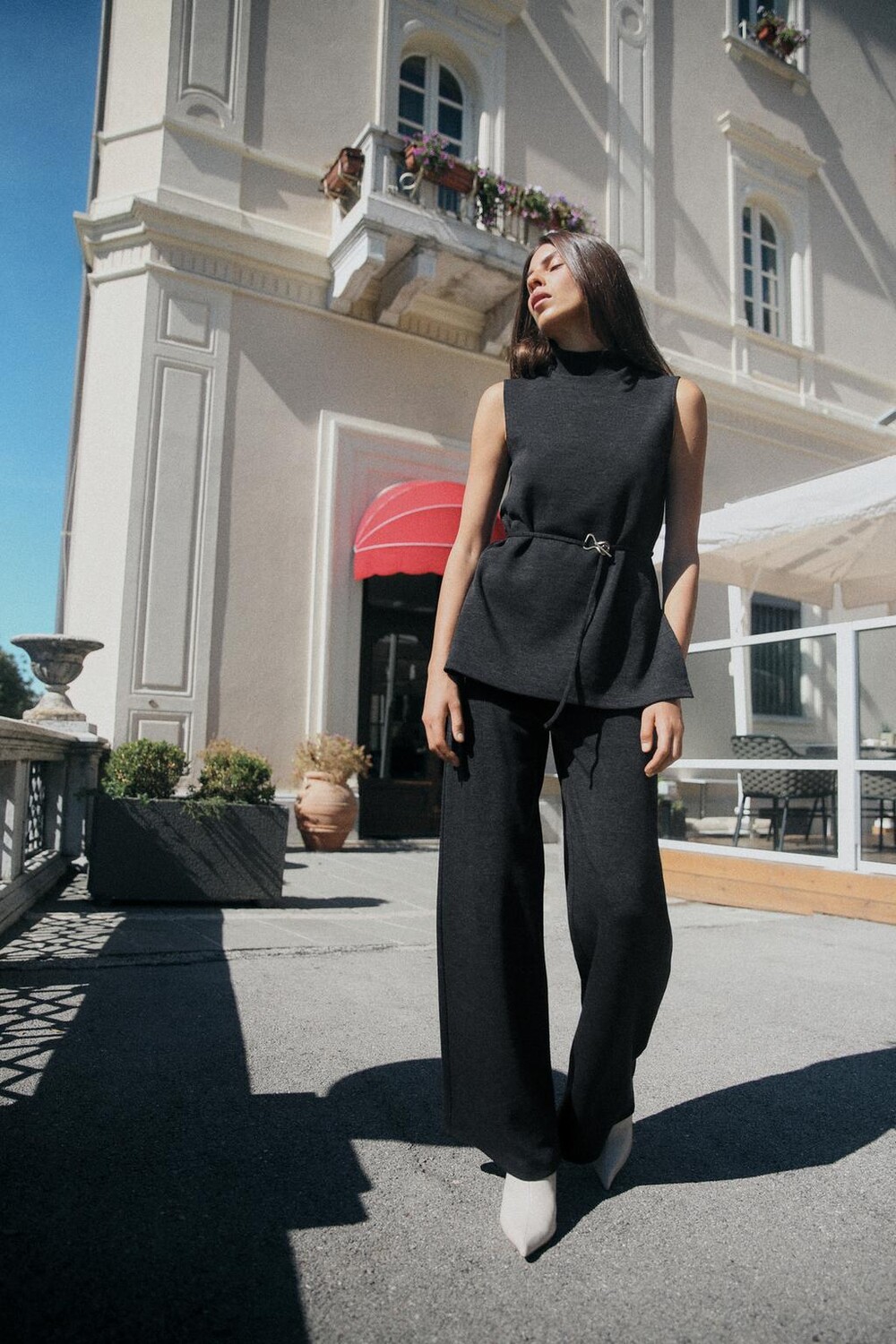 

Мягкие широкие брюки из пике ZARA, угольно-серый