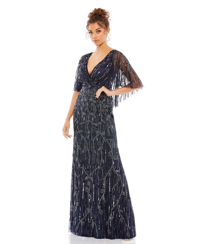 цена Женское украшенное платье-труба с короткими рукавами и искусственным запахом Mac Duggal, синий