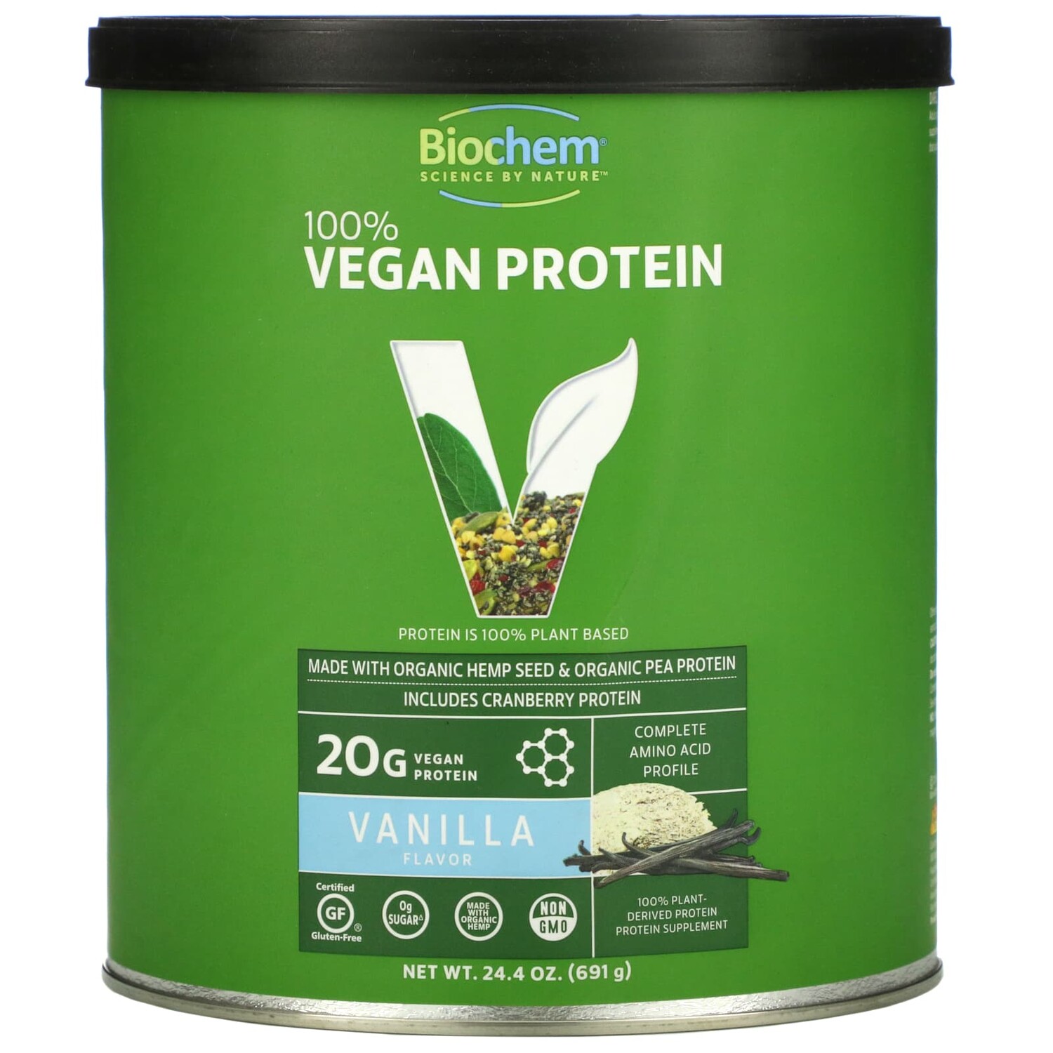 

100% веганский протеин, ванильный вкус, 691 г (24,4 унции), Biochem