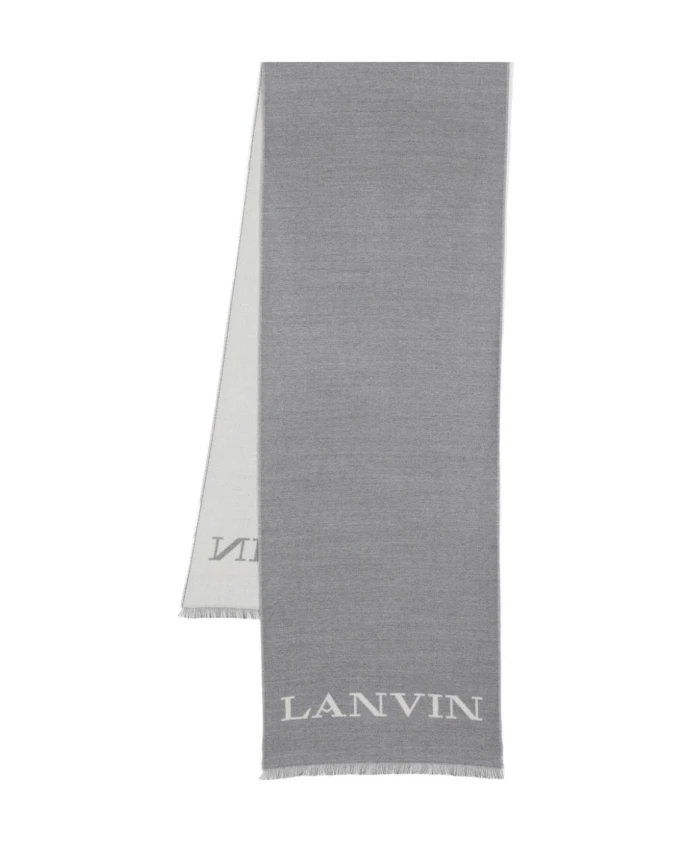 

Вязаный шарф с запахом и логотипом. Lanvin, серый