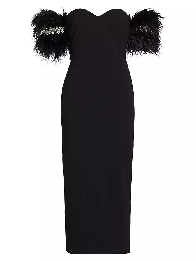 

Облегающее платье без бретелек с кристаллами и перьями Badgley Mischka, черный