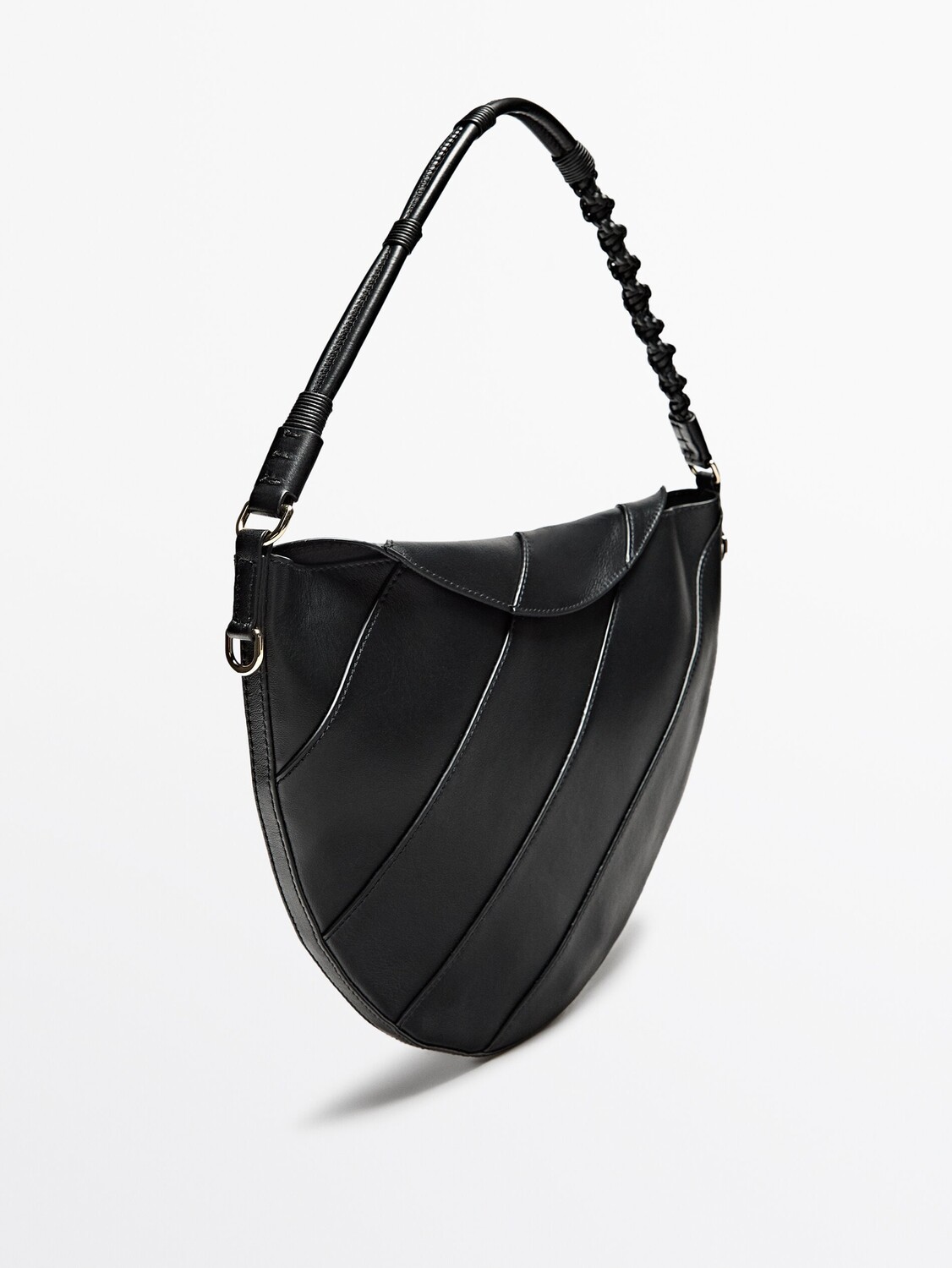 

Сумка полумесяц из кожи наппа с плетеным ремешком Massimo Dutti, черный