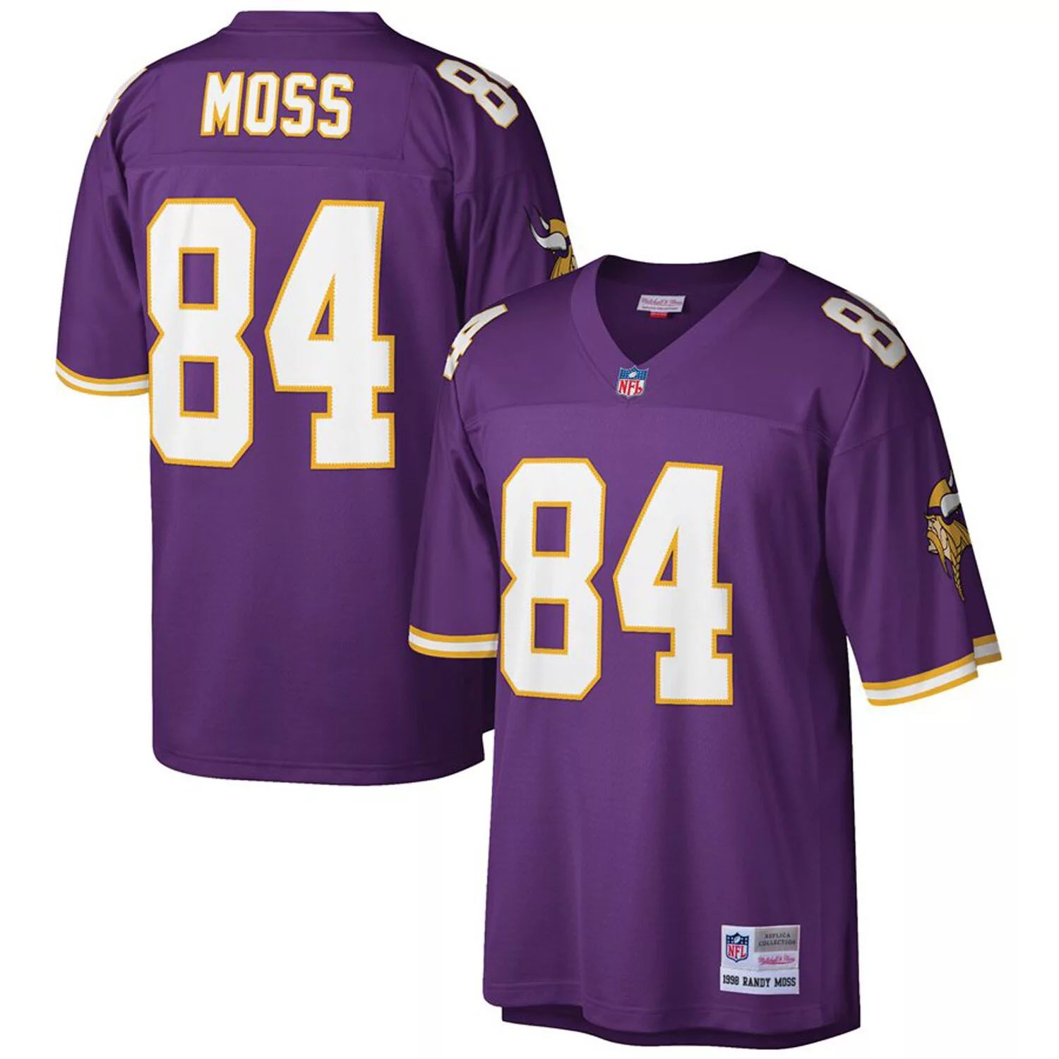 Мужская футболка Mitchell & Ness Randy Moss Purple Minnesota Vikings Big & Tall 1998, копия вышедшего на пенсию игрока