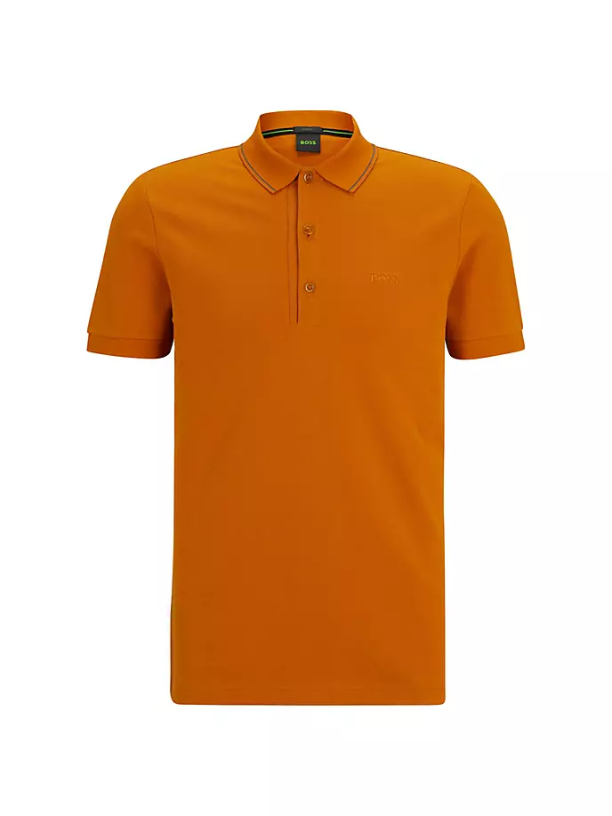 

Рубашка поло узкого кроя из хлопкового пике с логотипом Boss, цвет dark orange