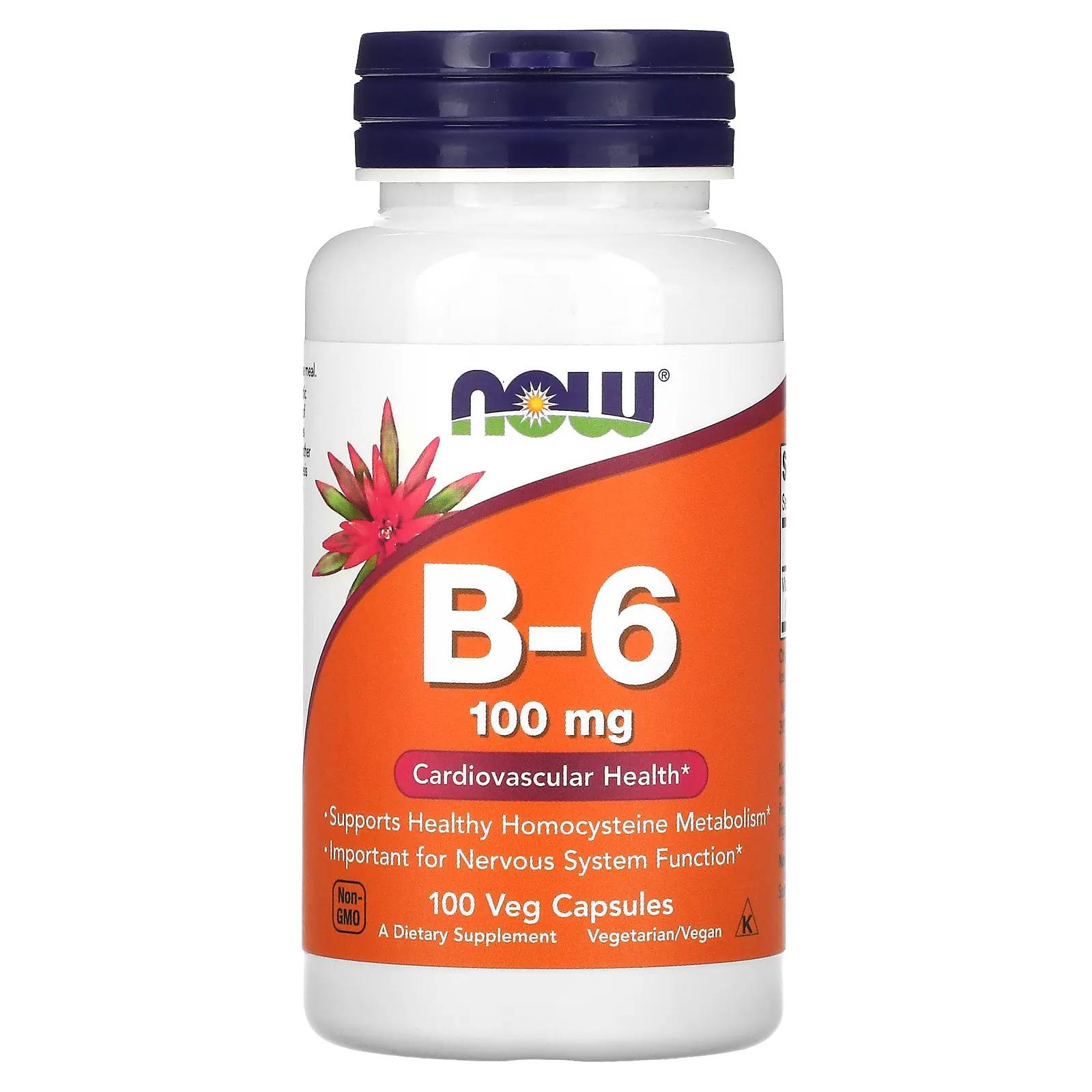 Now Foods B-6 (100 мг) 100 вег капсул now foods b 2 100 мг 100 капсул
