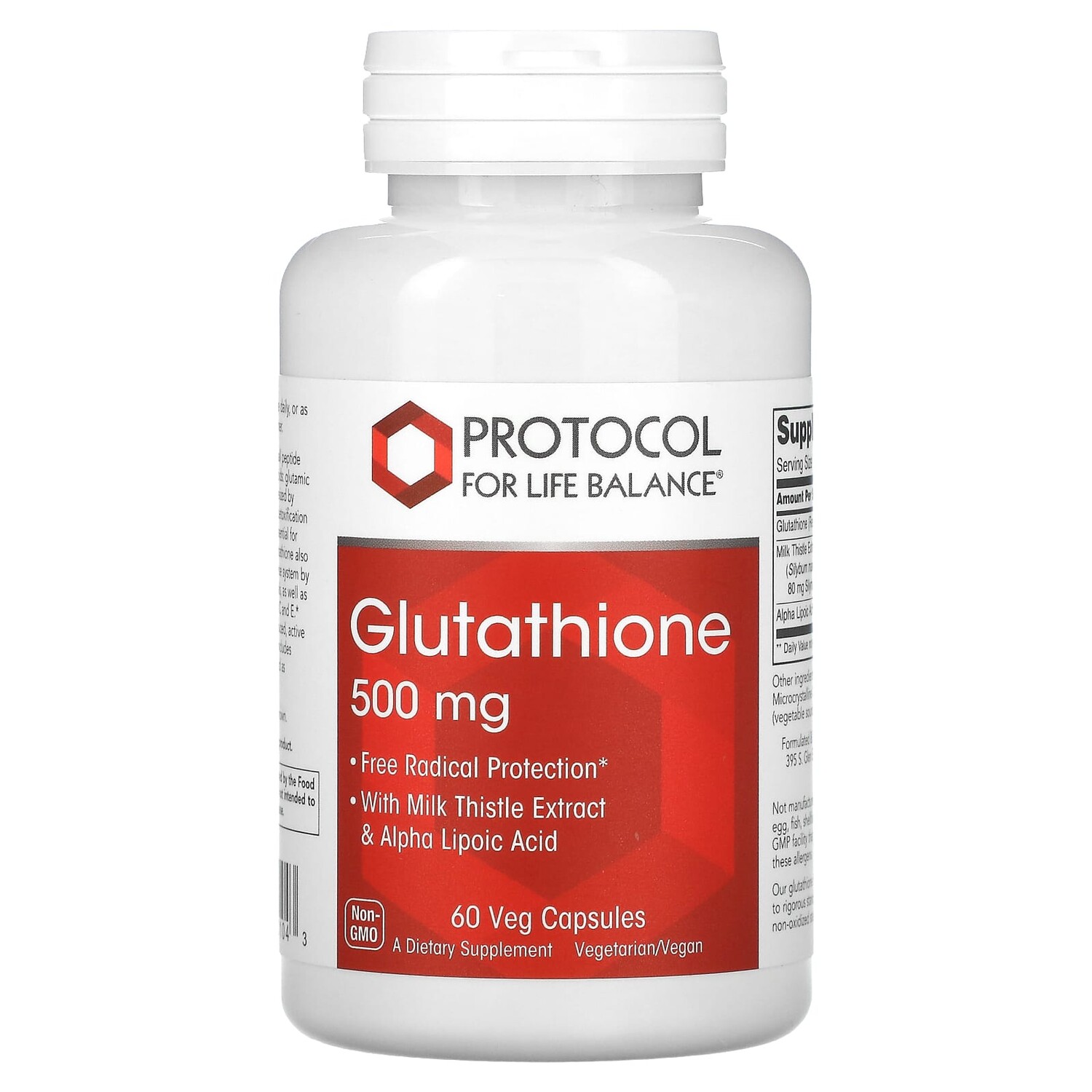 

Глутатион, 500 мг, 60 растительных капсул, Protocol for Life Balance