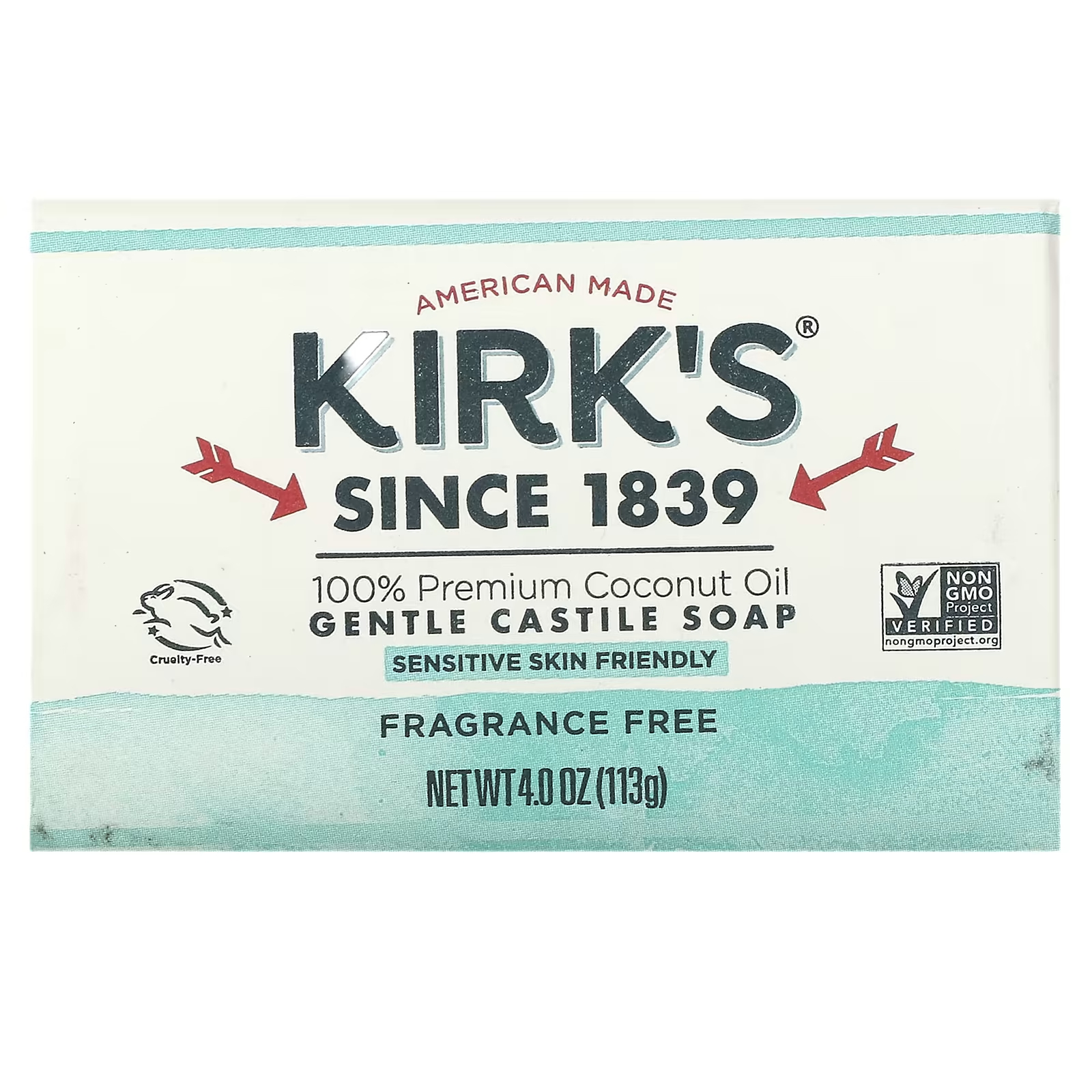 Kirks 100% кокосовое масло премиум-класса, нежное кастильское мыло без запаха, 4 унции (113 г)