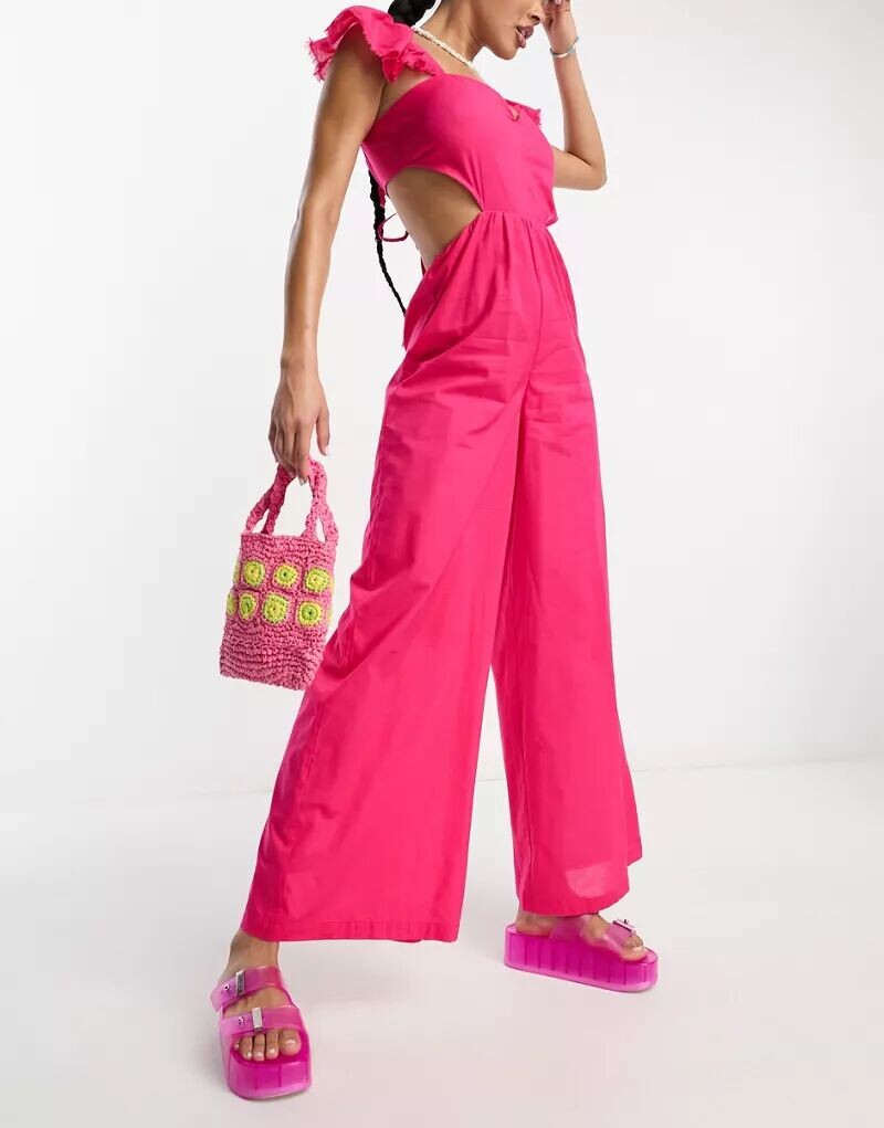 

Розовый широкий пляжный комбинезон ASOS Design