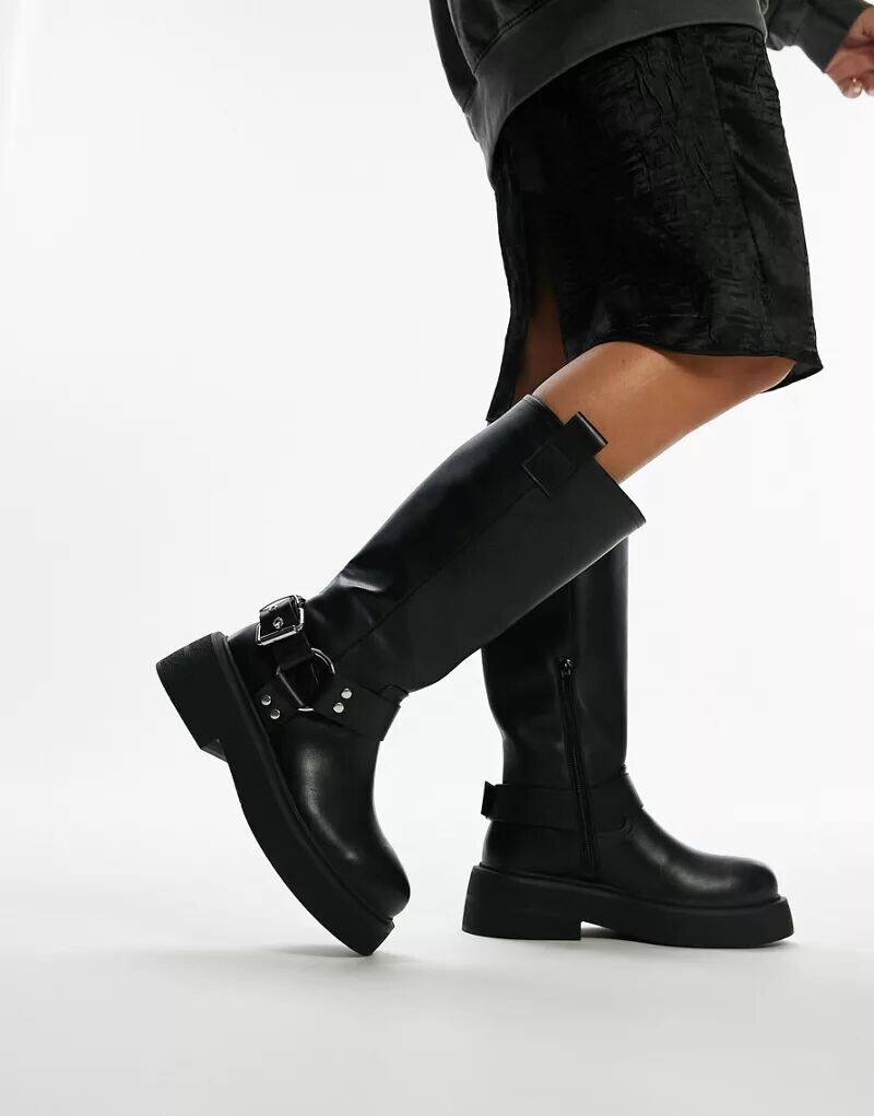

Черные байкерские ботинки Topshop Wide Fit Rambo на толстой подошве, широкий крой