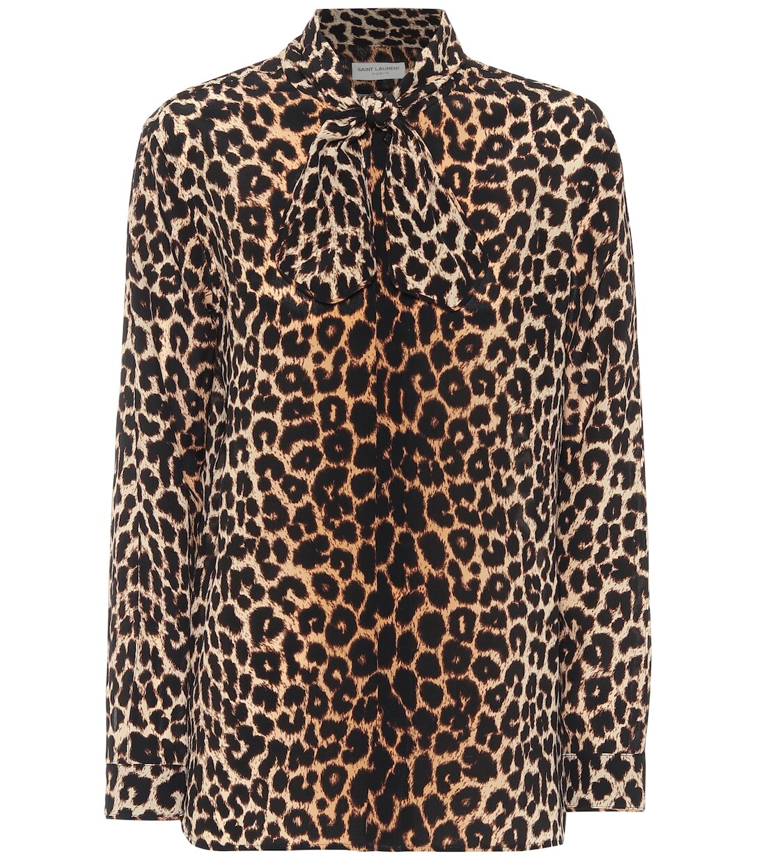 

Шелковая блузка с леопардовым принтом SAINT LAURENT, коричневый