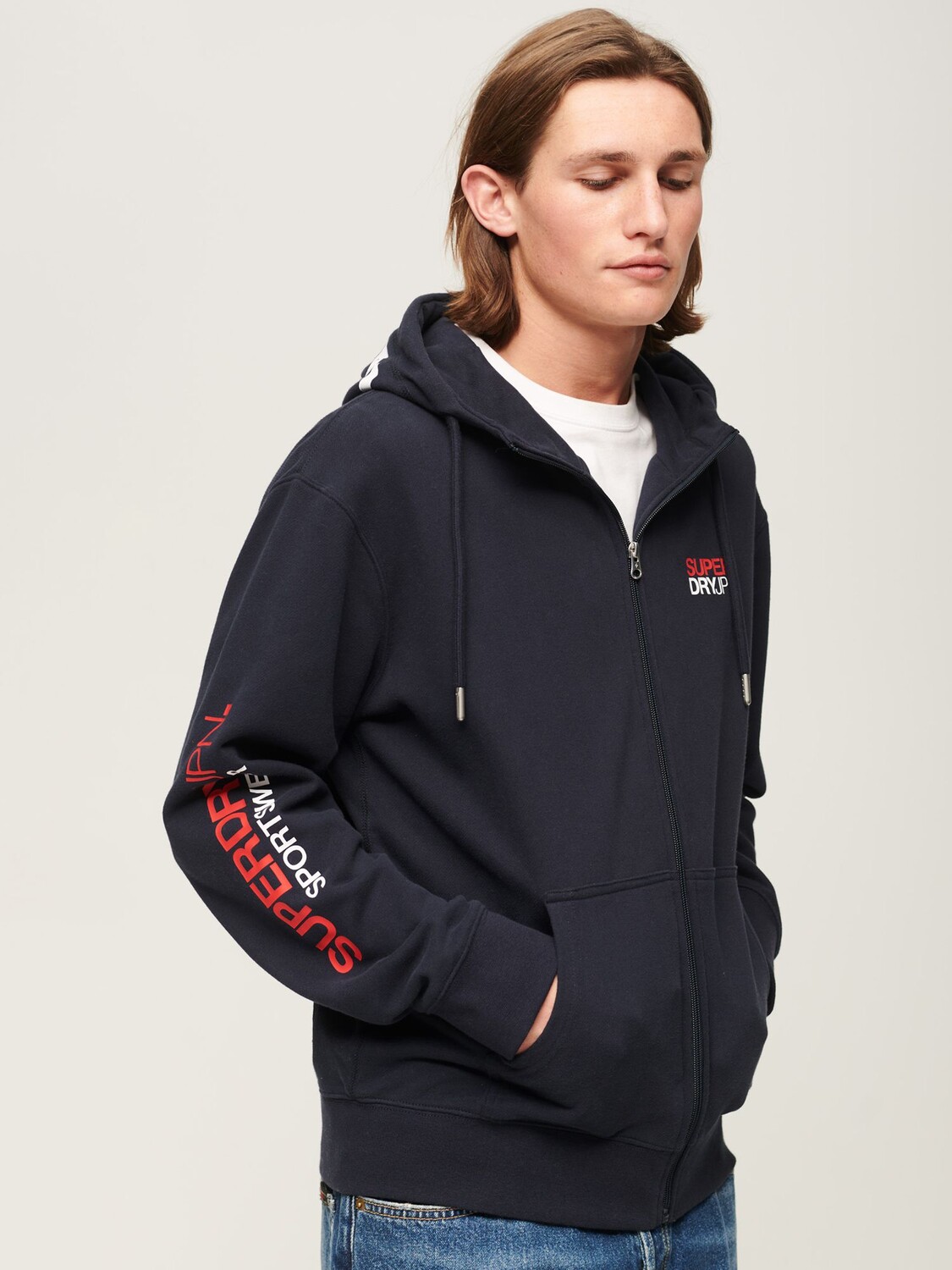 

Свободная толстовка на молнии в спортивной одежде Superdry, затмение темно-синий