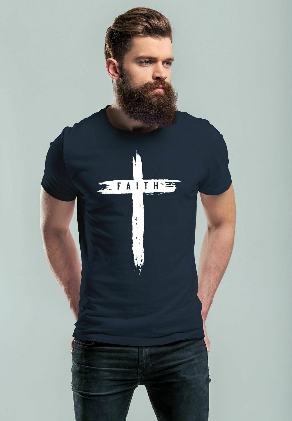 

Футболка с принтом KREUZ CROSS FAITH GLAUBE TREN Neverless, цвет navy