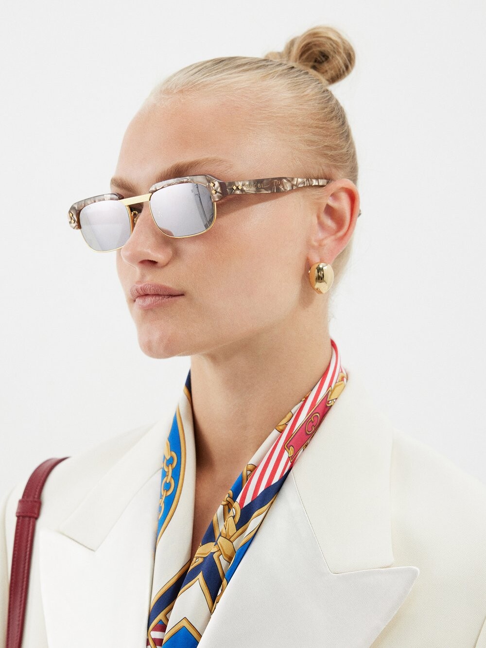 

Прямоугольные металлические солнцезащитные очки Gucci, коричневый