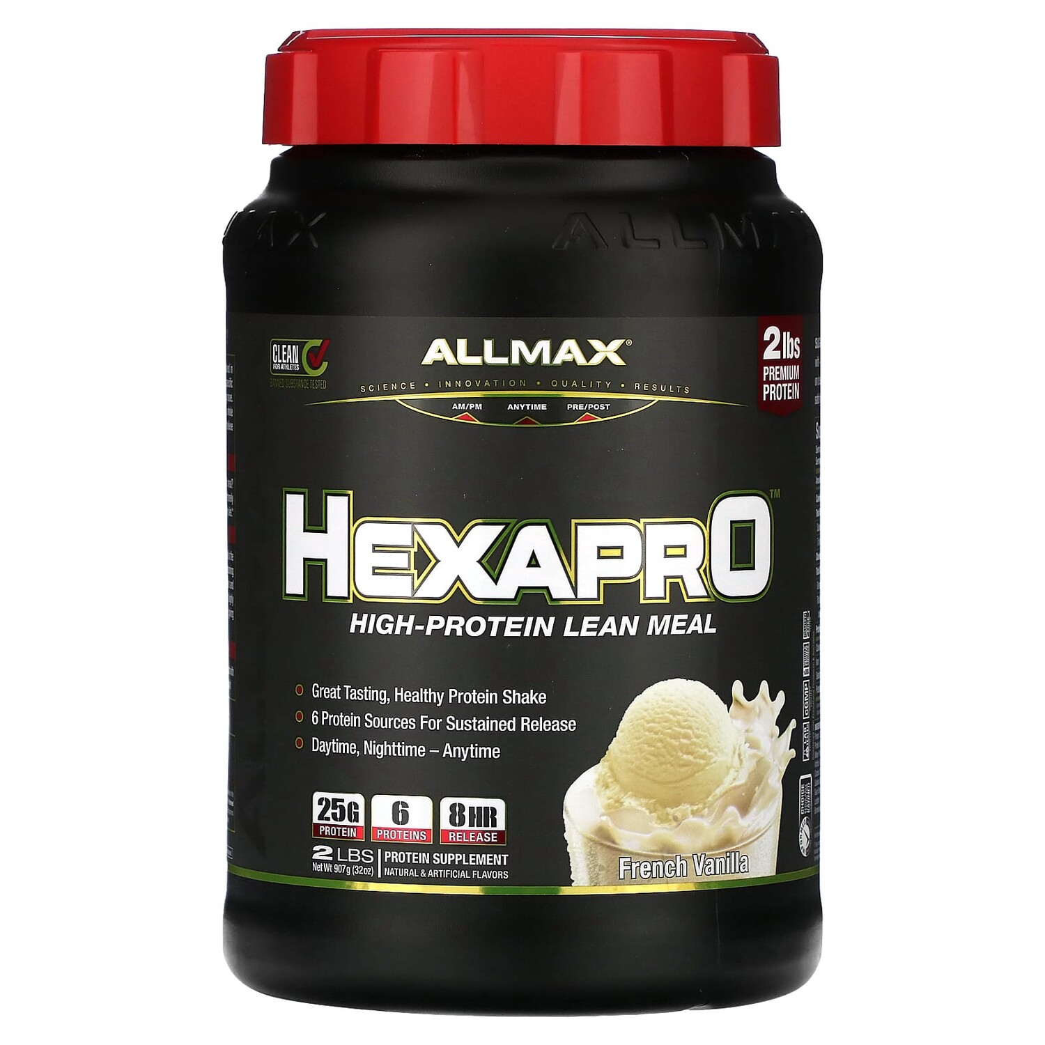 

Hexapro, постная еда с высоким содержанием белка, французская ваниль, 907 г (2 фунта), ALLMAX