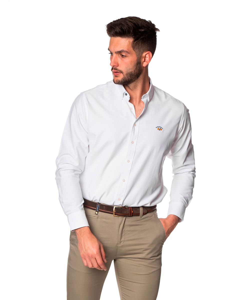 Однотонная мужская оксфордская рубашка белого цвета Bandera Collection Spagnolo, белый рубашка из легкой полосатой ткани с вышитым логотипом s синий