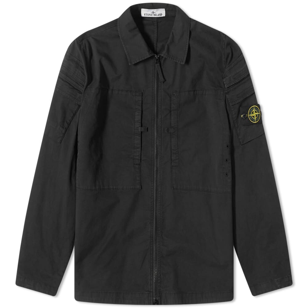 

Окрашенная в одежде рубашка Stone Island на молнии с карманами, черный