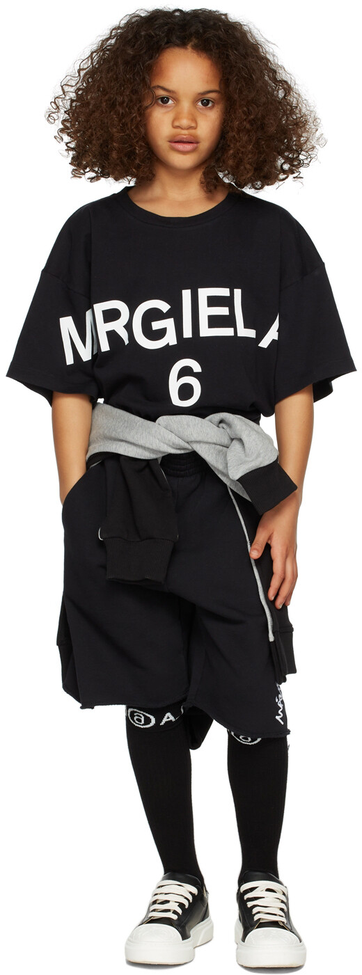 

Детские черные шорты с логотипом Черные MM6 Maison Margiela