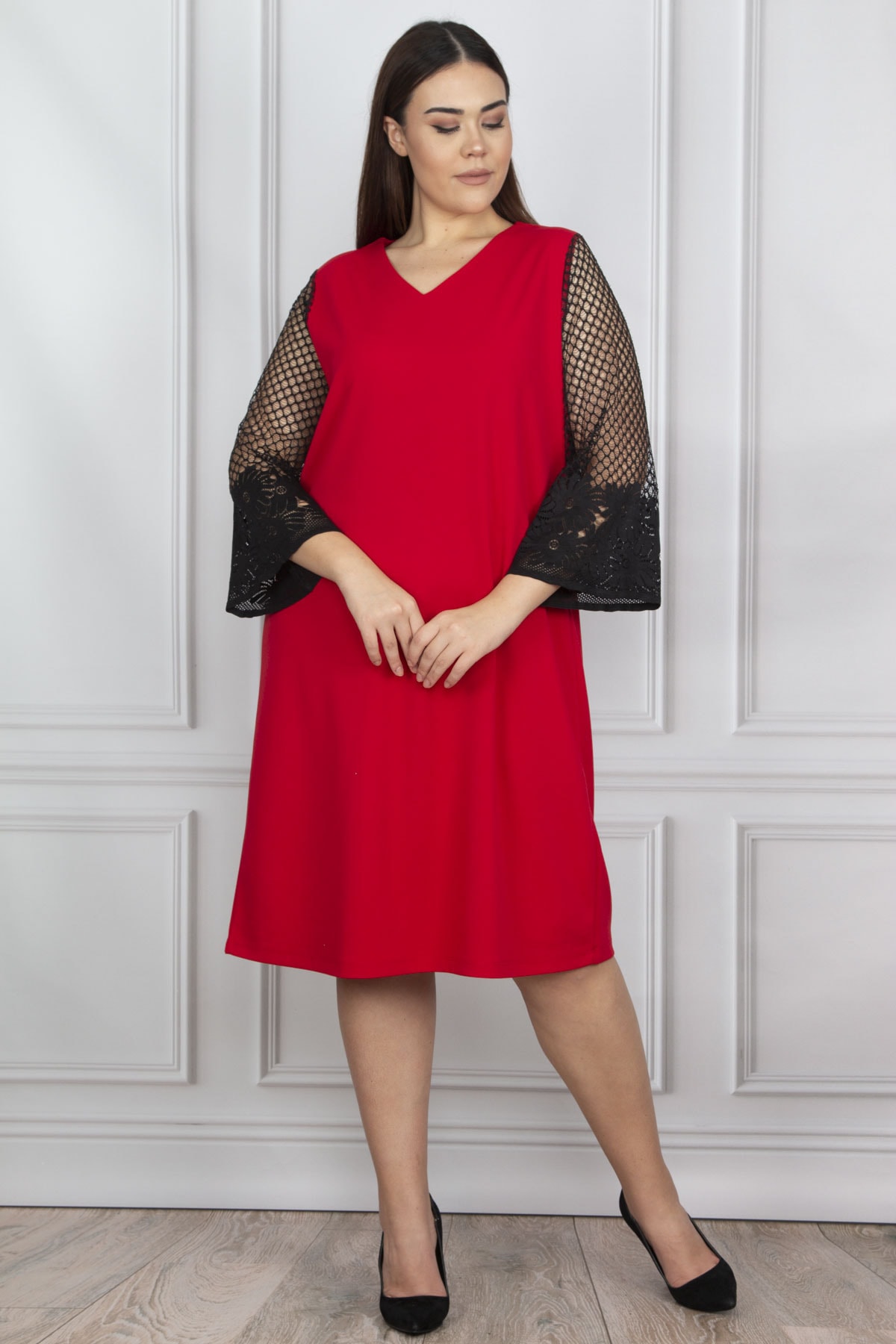 

Женское красное кружевное платье большого размера Şans, красный