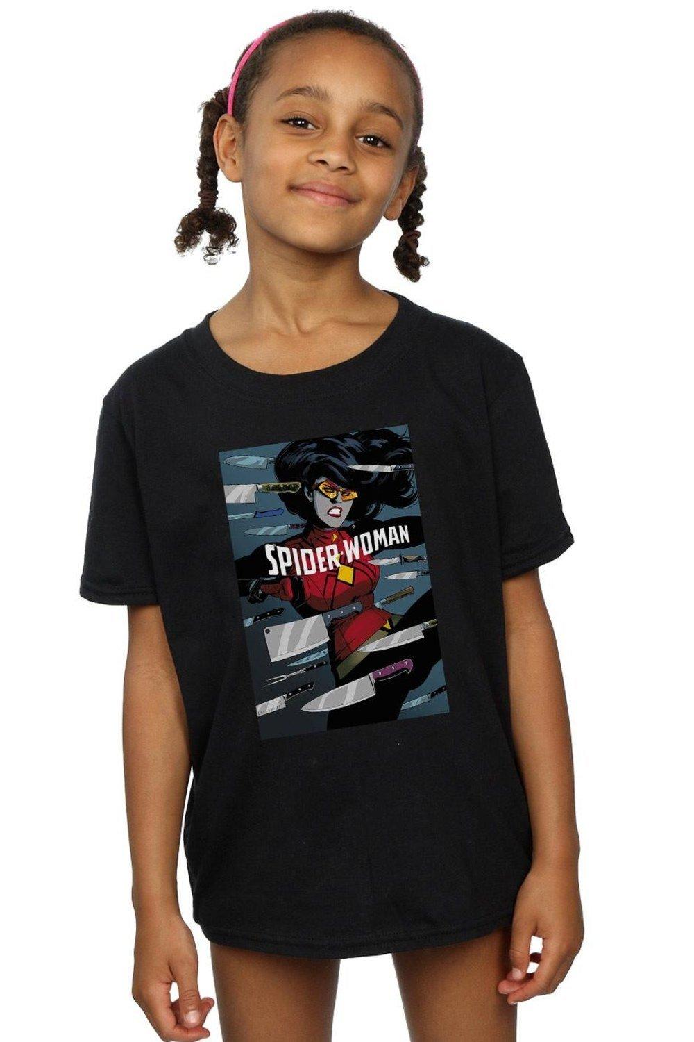 Хлопковая футболка с изображением женщины-паука Marvel, черный