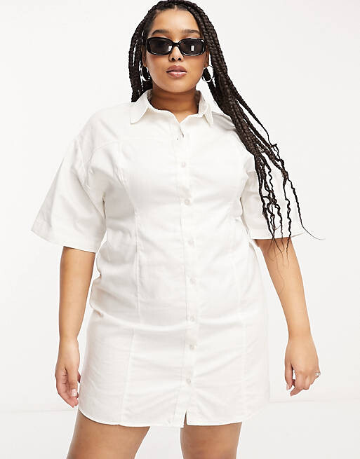 

Белое твиловое платье-рубашка мини ASOS DESIGN Curve