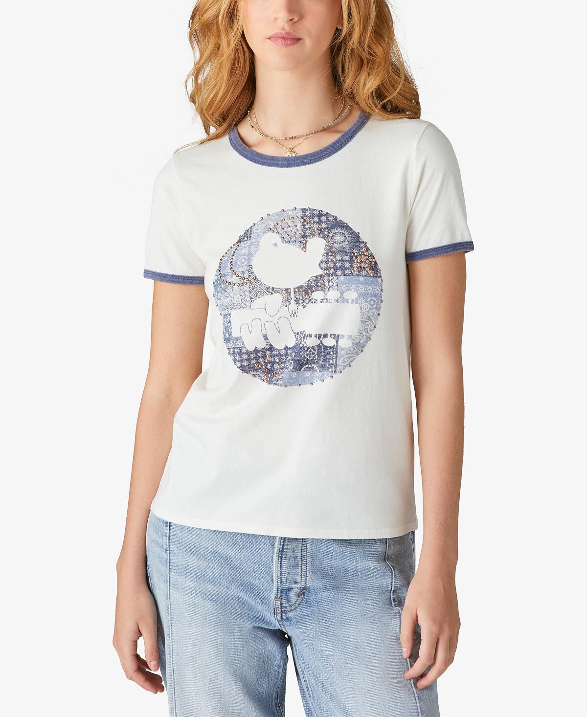 

Женская футболка Woodstock Bandana Classic с украшением Ringer Lucky Brand