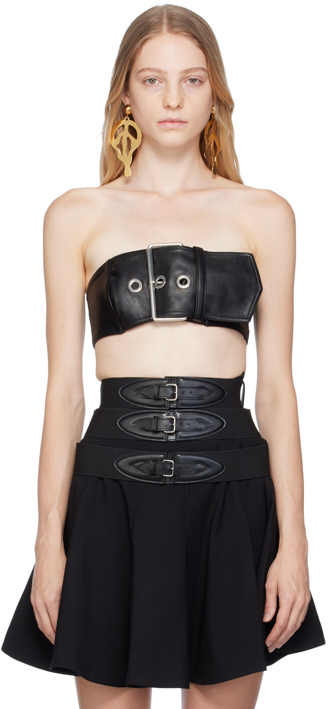 

Черная майка из искусственной кожи с пряжкой Moschino